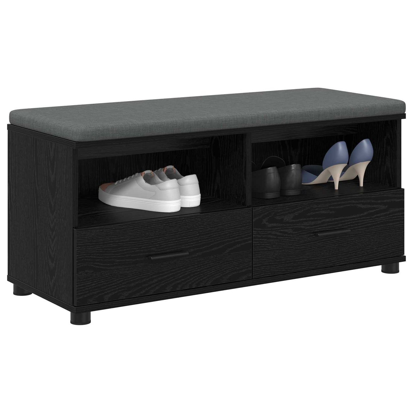 Hallbænk med pude Sort Eg 100 x 38 x 46 cm Kunstigt træ og stof
