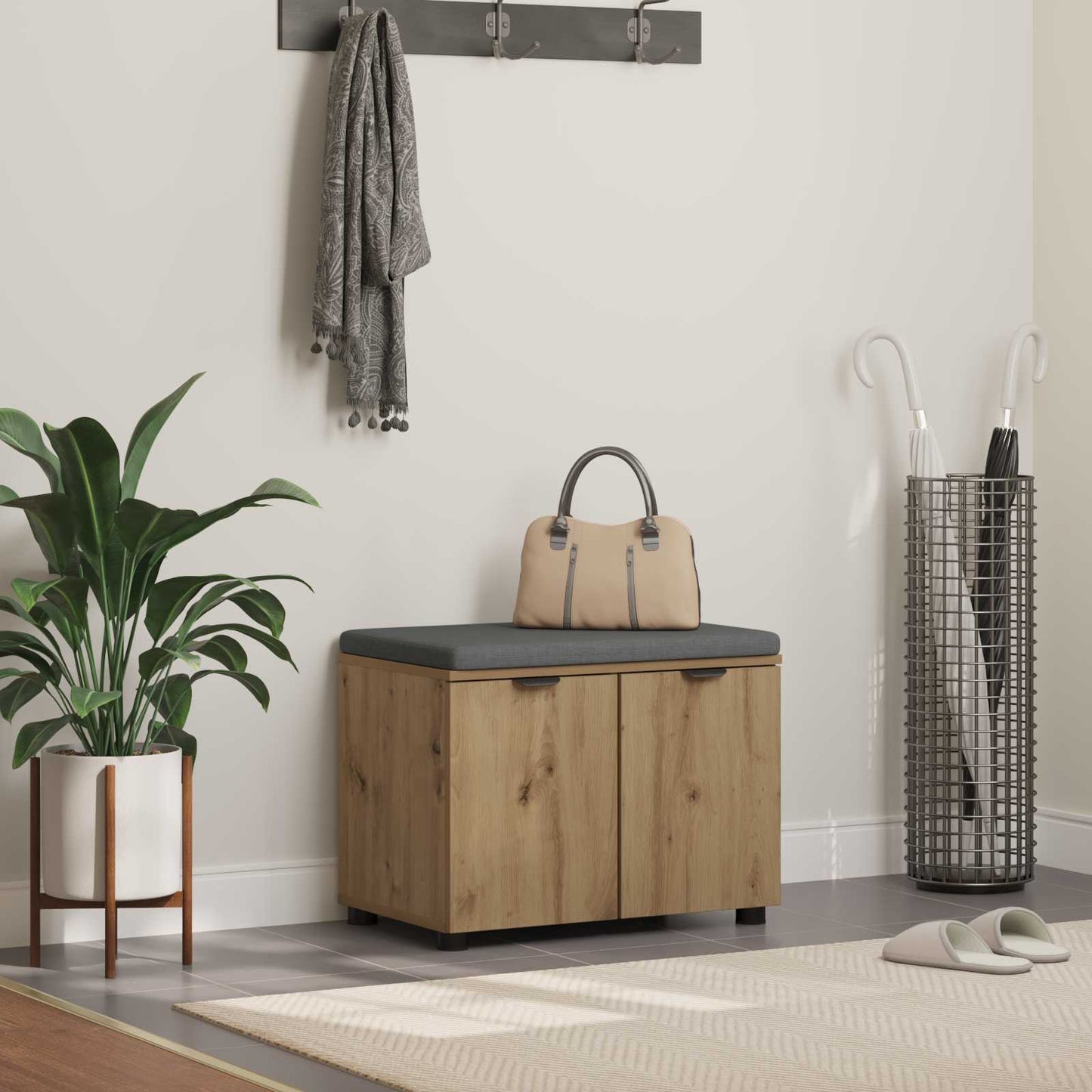 Hallbænk Artisan Eg 60 x 38 x 46 cm Kunstigt træ og stof