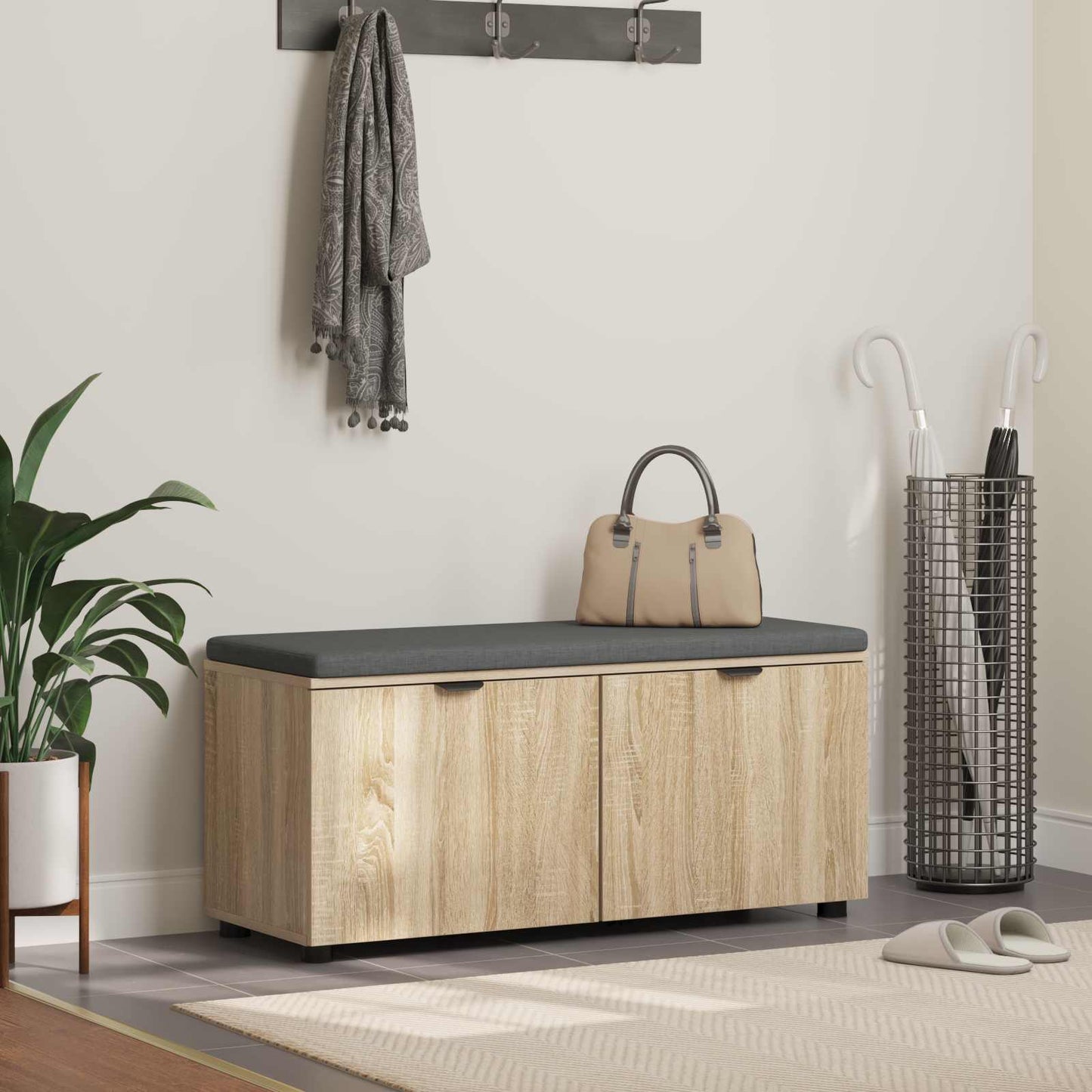 Hallbænk Sonoma eg 100 x 38 x 46 cm Kunstigt træ og stof