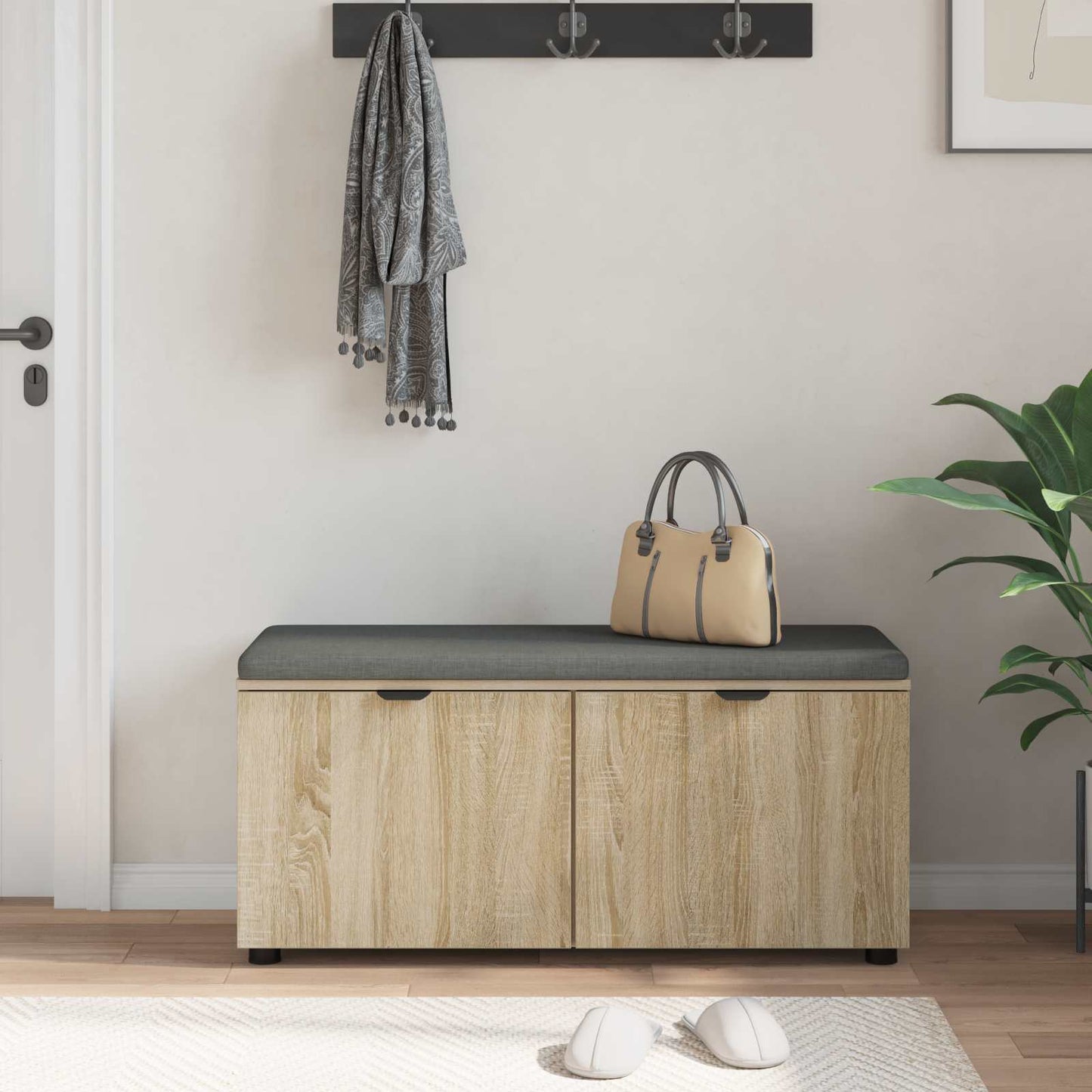Hallbænk Sonoma eg 100 x 38 x 46 cm Kunstigt træ og stof