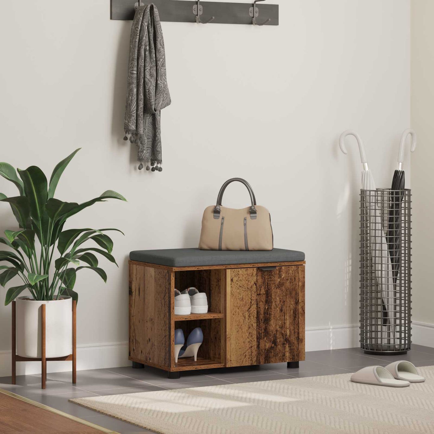 Hallbænk Gammelt træ 60 x 38 x 46 cm Kunstigt træ og stof