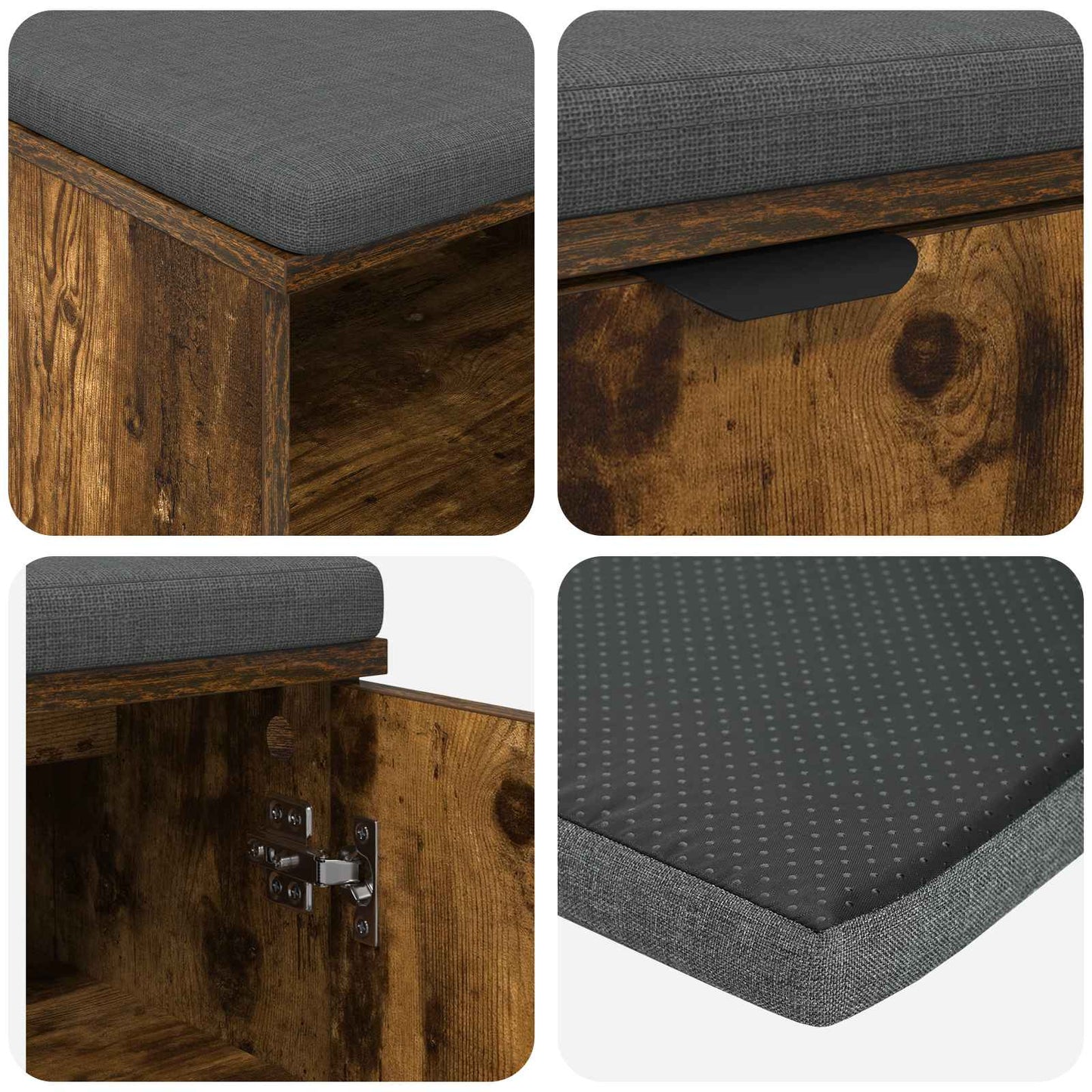 Hallbænk med pude Røget Eg 80 x 38 x 46 cm Kunstigt træ og stof