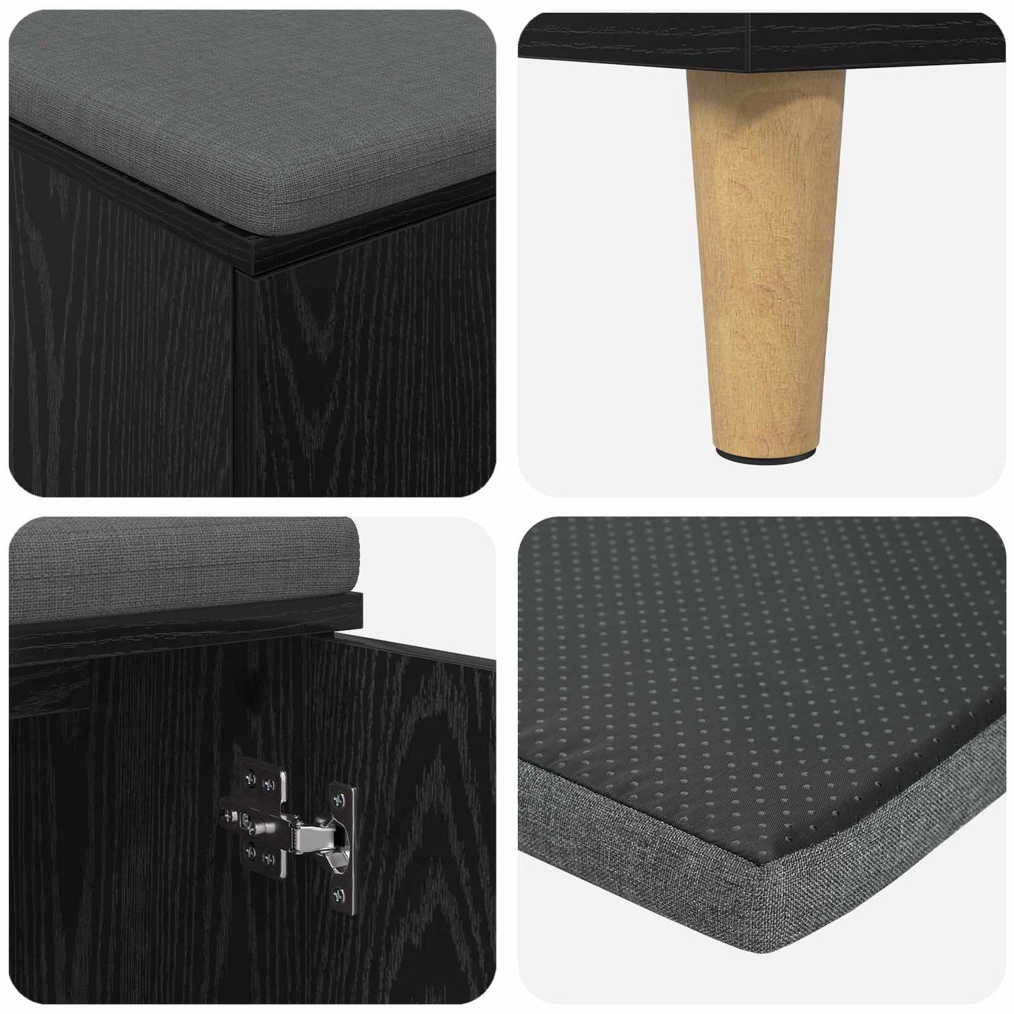Hallbænk med pude Sort Eg 60 x 38 x 46 cm Kunstigt træ og stof