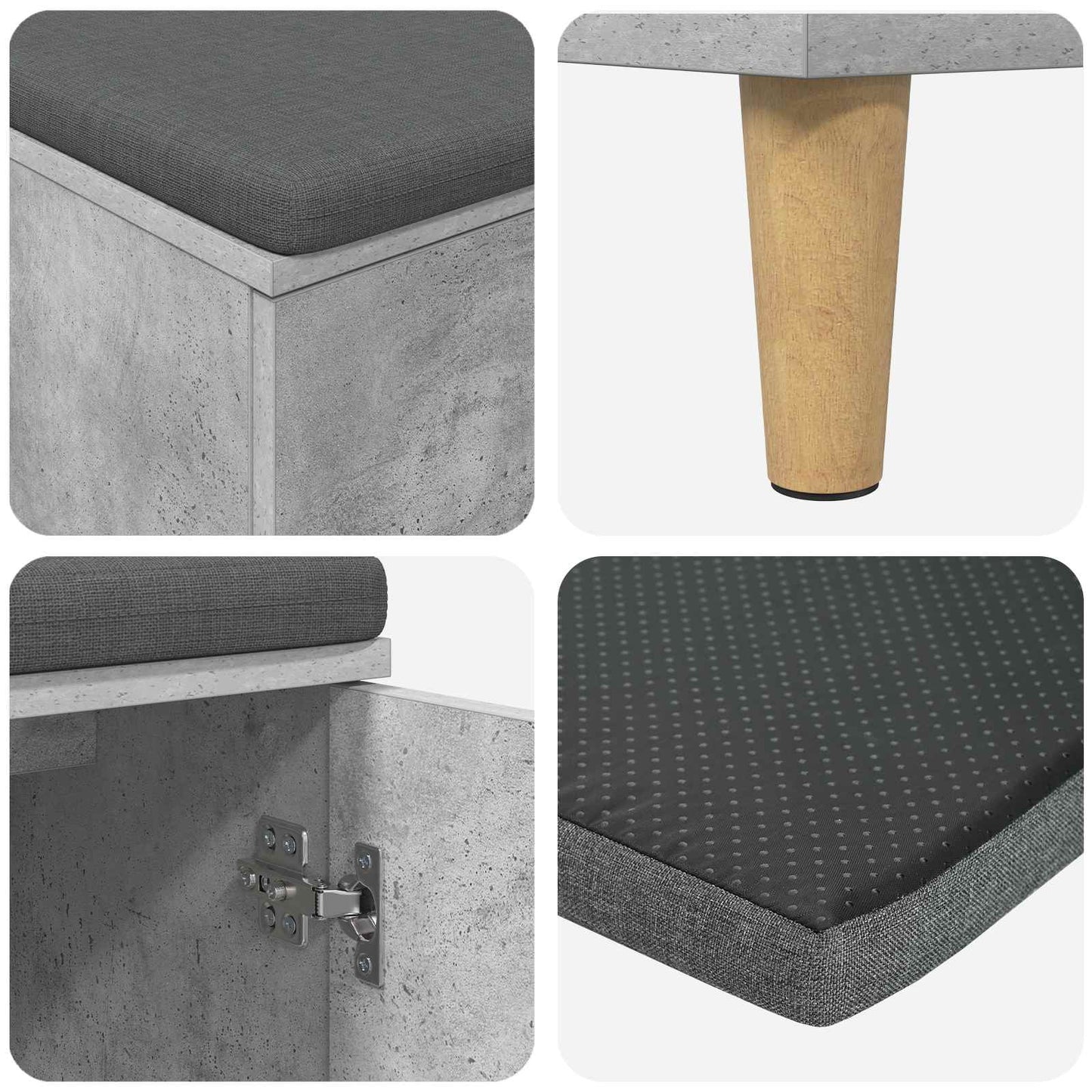 Hallbænk med pude BetonGrå 60 x 38 x 46 cm Kunstigt træ og stof