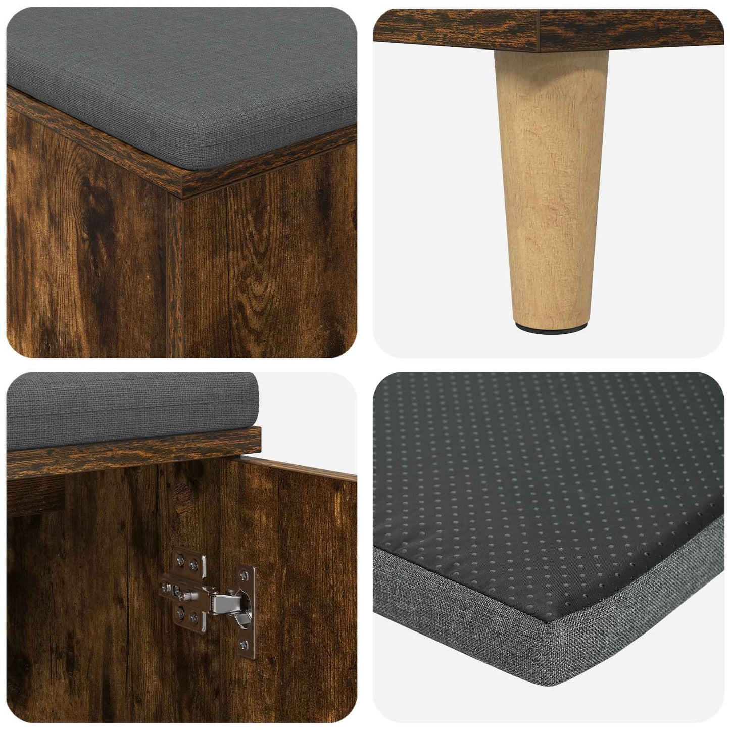 Hallbænk med pude Røget Eg 60 x 38 x 46 cm Kunstigt træ og stof