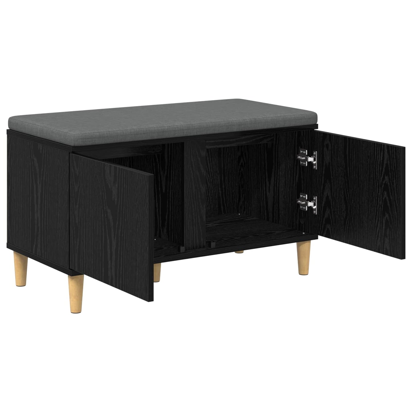 Hallbænk med pude Sort Eg 80 x 38 x 46 cm Kunstigt træ og stof