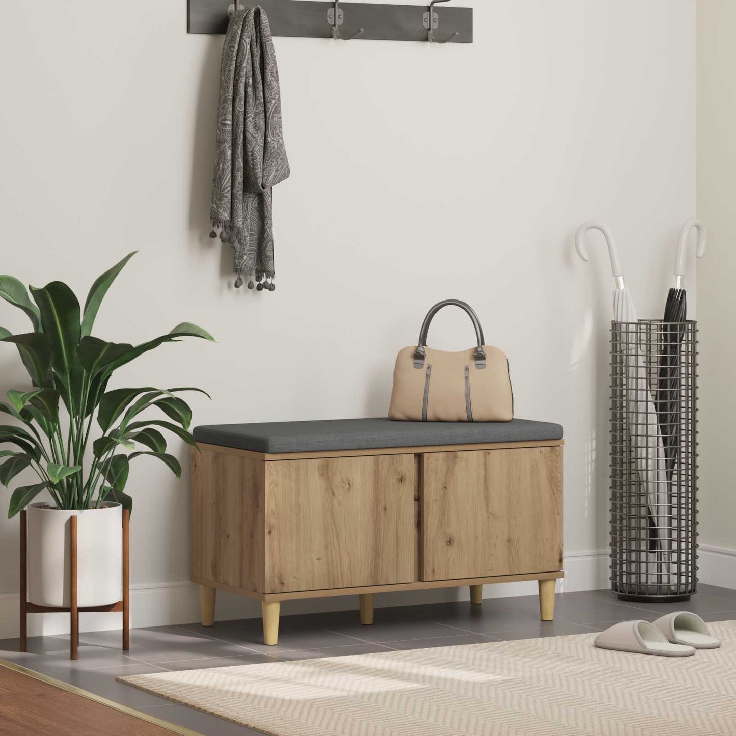 Hallbænk Artisan Eg 80 x 38 x 46 cm Kunstigt træ og stof