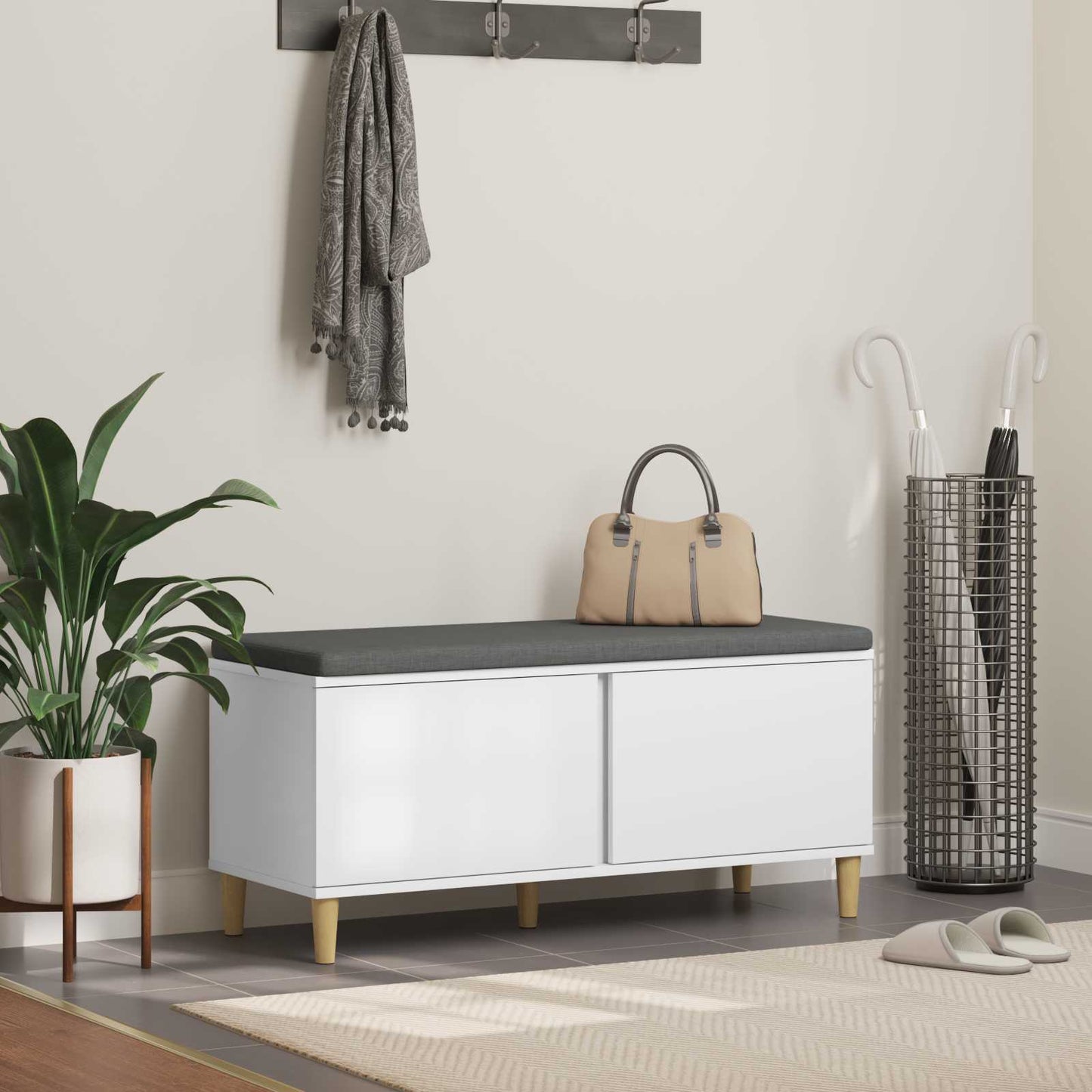 Hallbænk med pude Hvid 100 x 38 x 46 cm Kunstigt træ og stof