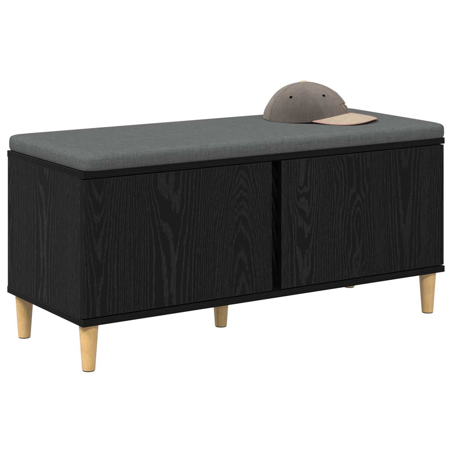 Hallbænk med pude Sort Eg 100 x 38 x 46 cm Kunstigt træ og stof
