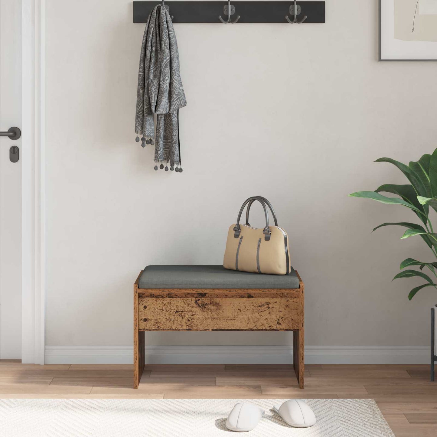 Hallbænk med pude Gammelt træ 63 x 38 x 40 cm