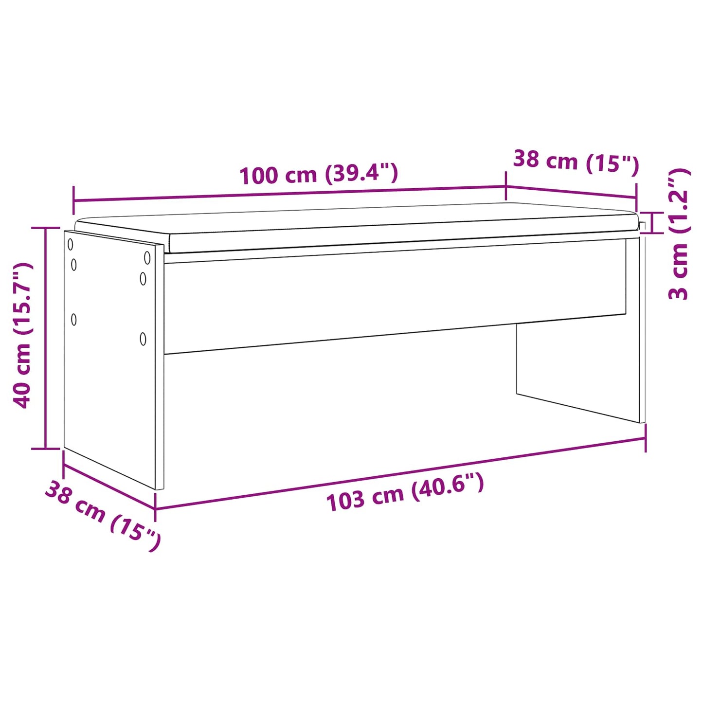Hallbænk med pude Sort eg 103 x 38 x 40 cm