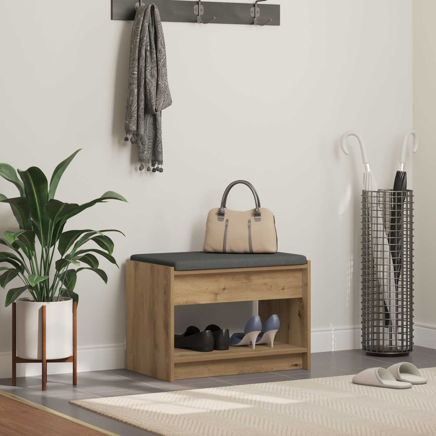 Hallbænk Artisan Eg 63 x 38 x 45 cm Kunstigt træ og stof