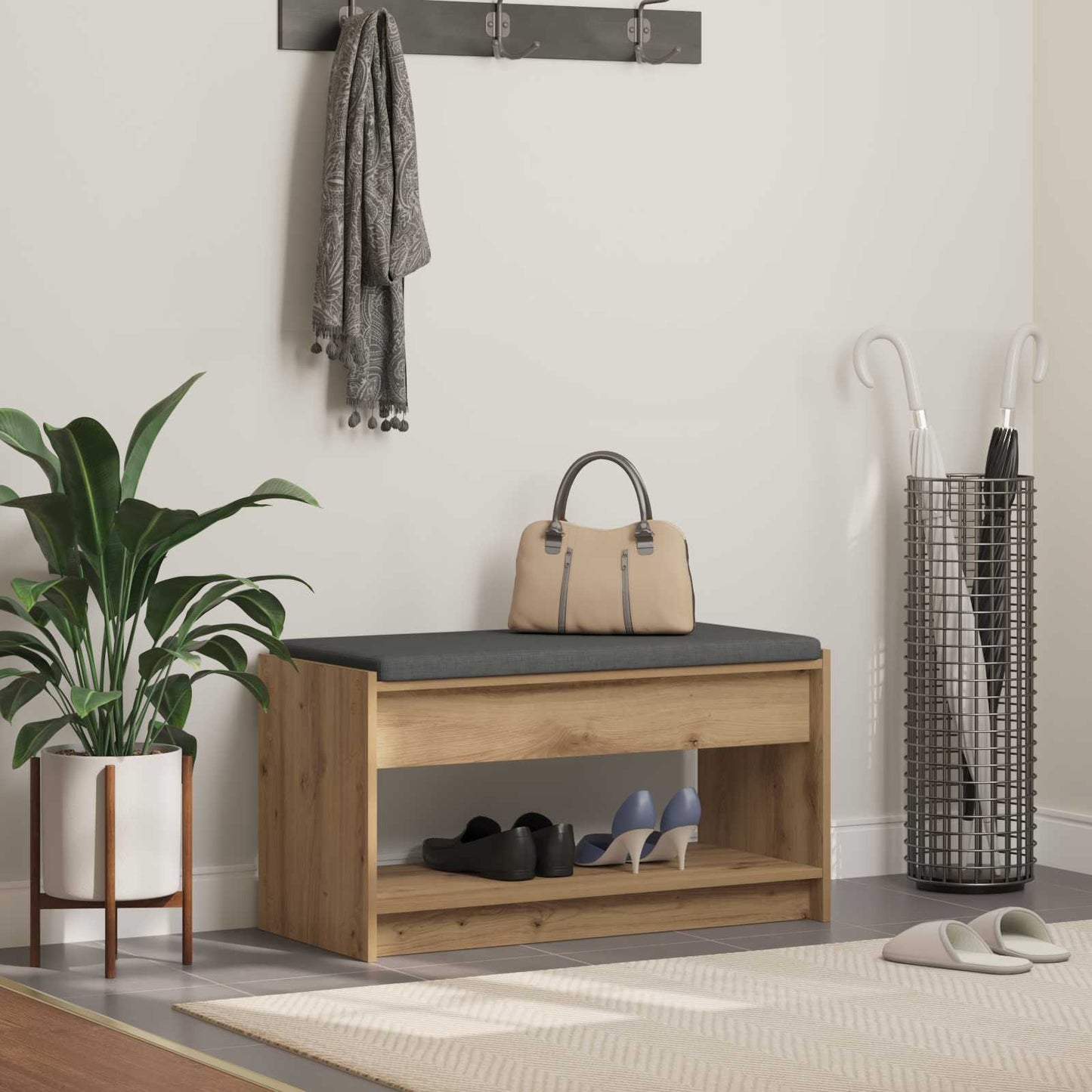 Hallbænk Artisan Eg 83 x 38 x 45 cm Kunstigt træ og stof