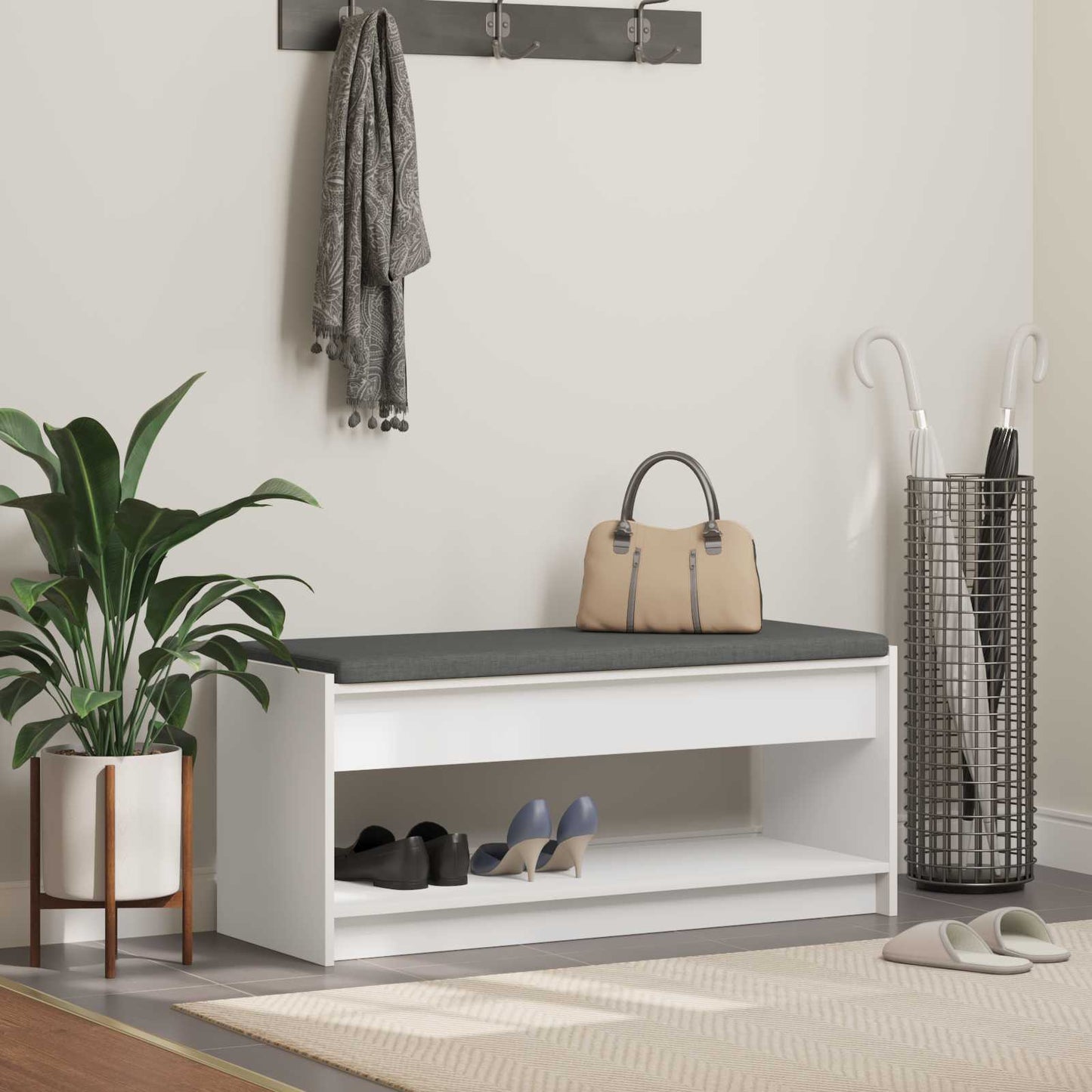 Hallbænk med pude Hvid 103 x 38 x 45 cm Kunstigt træ og stof
