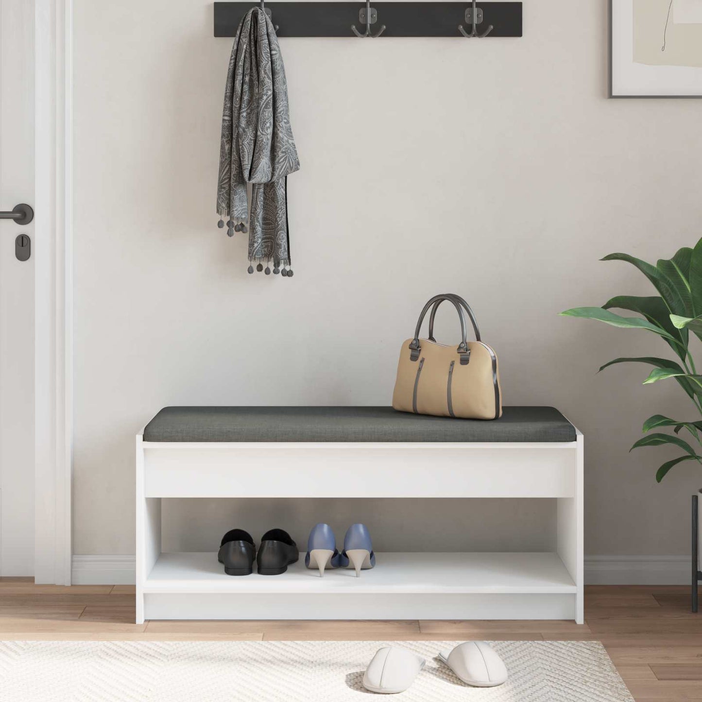 Hallbænk med pude Hvid 103 x 38 x 45 cm Kunstigt træ og stof