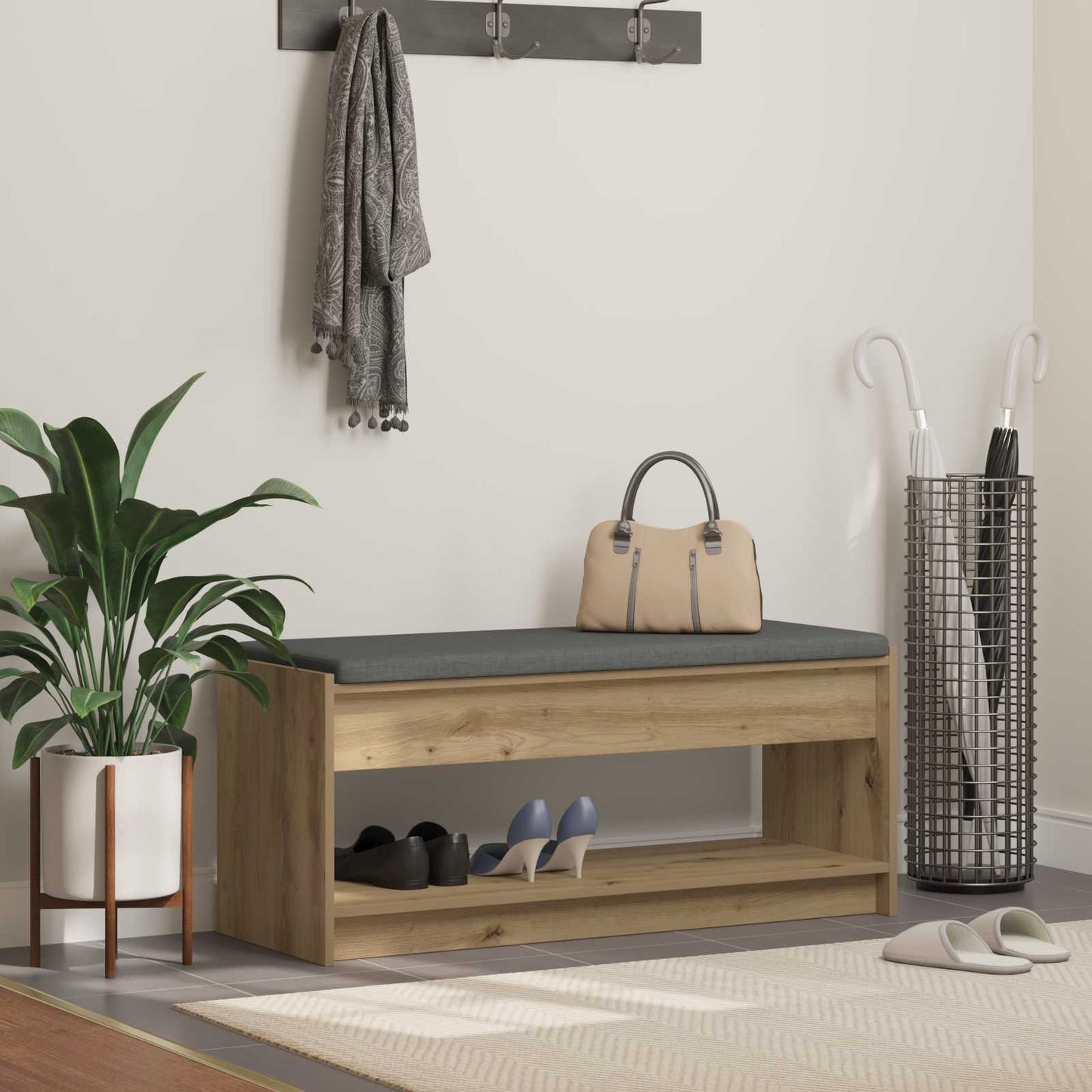 Hallbænk Artisan Eg 103 x 38 x 45 cm Kunstigt træ og stof