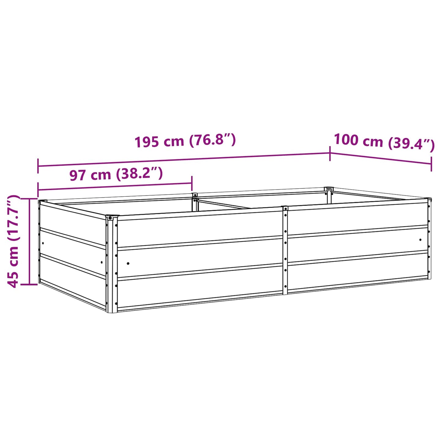 Plantekasse Elfenben 195 x 100 x 45 cm Galvaniseret stål