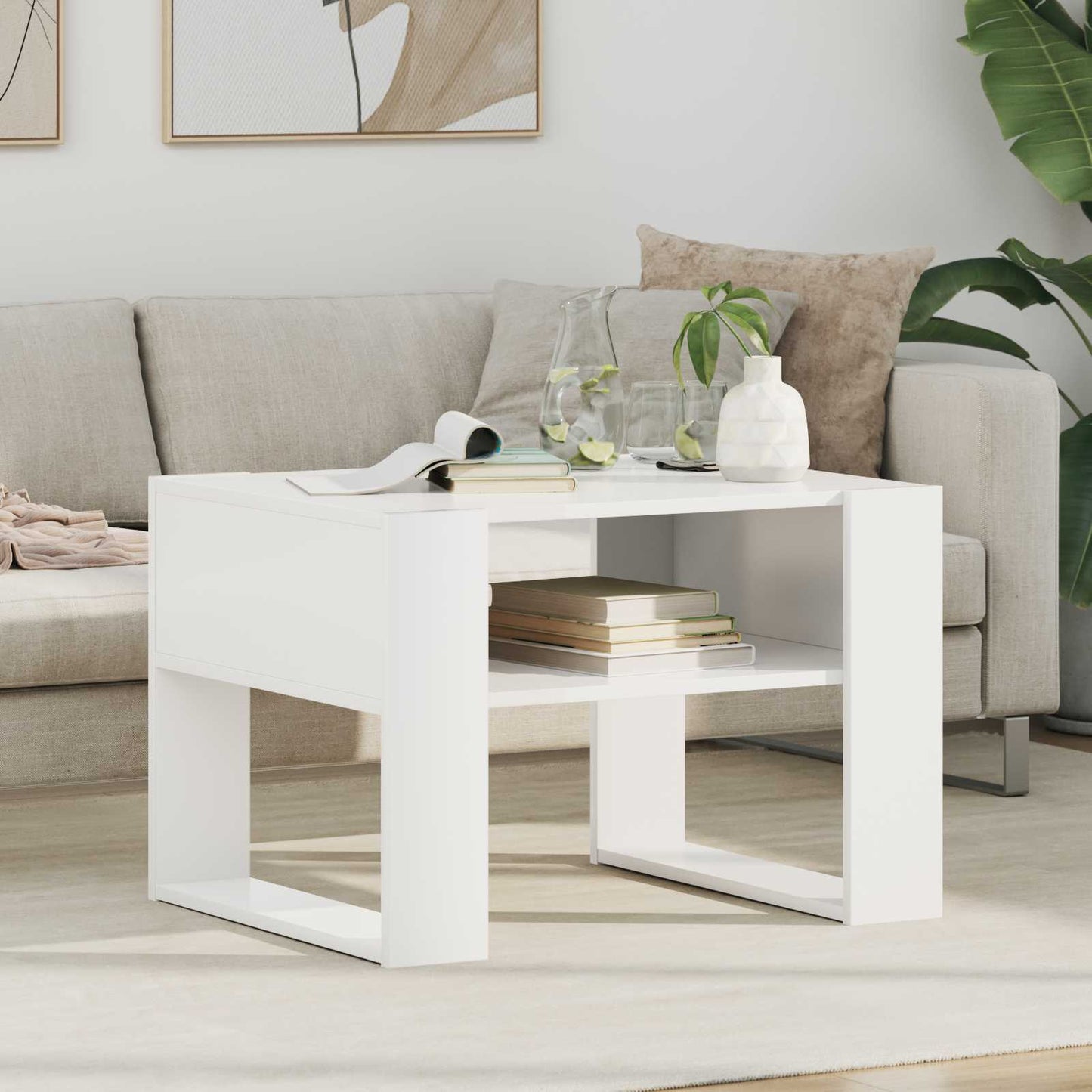 Sofabord med opbevaring Hvid 66 x 53 x 45 cm Konstrueret træ