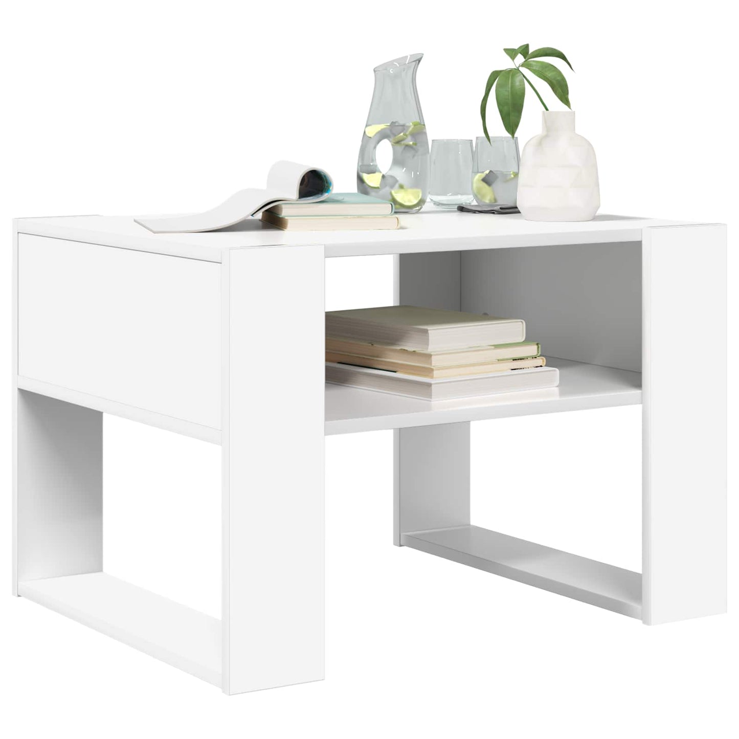 Sofabord med opbevaring Hvid 66 x 53 x 45 cm Konstrueret træ