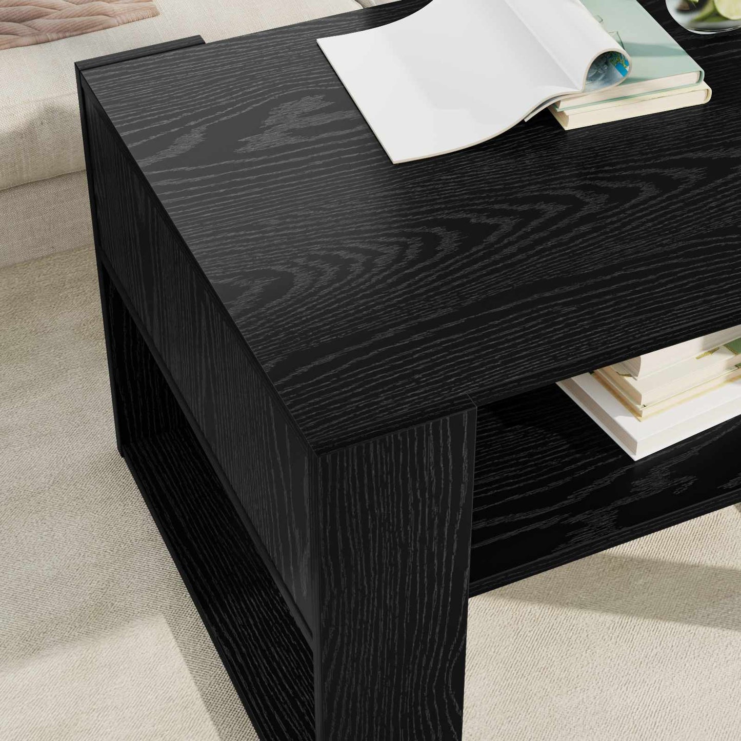 Sofabord med opbevaring Sort eg 66 x 53 x 45 cm Konstrueret træ