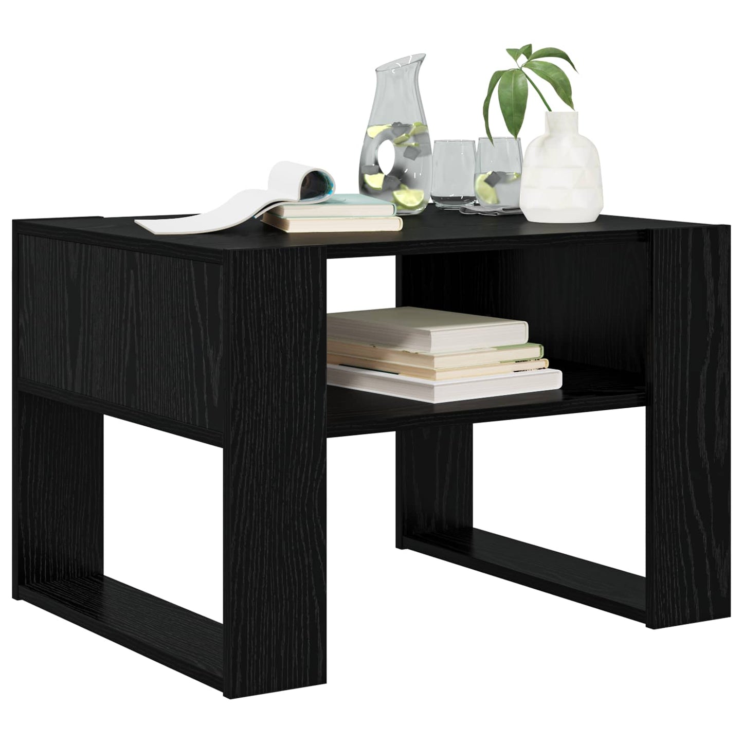 Sofabord med opbevaring Sort eg 66 x 53 x 45 cm Konstrueret træ