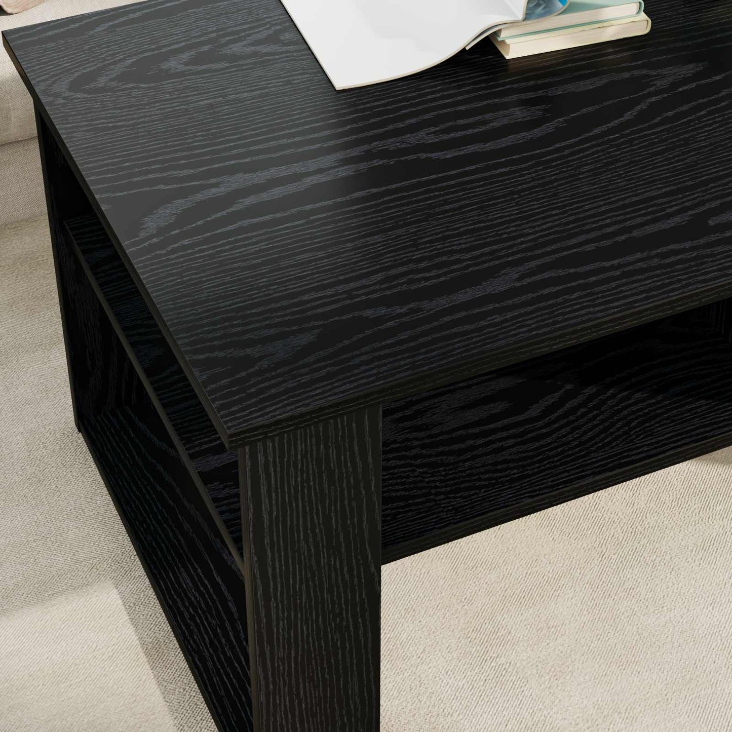 Sofabord med opbevaring Sort eg 96 x 54 x 44 cm Konstrueret træ