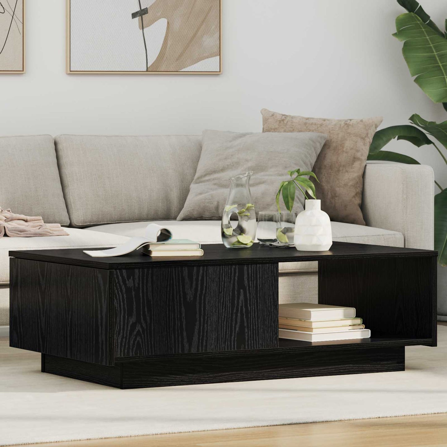 Sofabord med skuffe Sort eg 95 x 55 x 31 cm Konstrueret træ