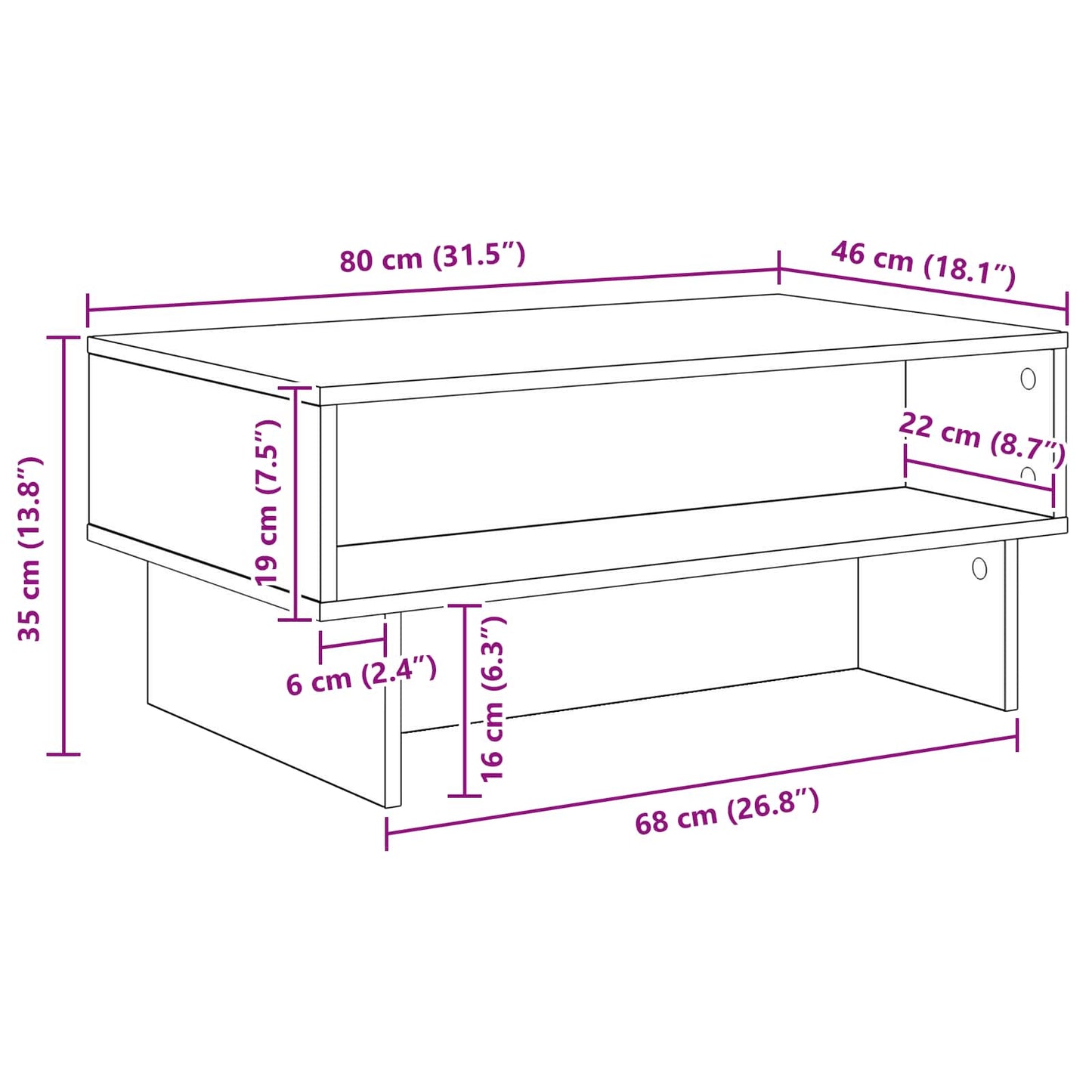 Sofabord Artisan Egetræ 80 x 46 x 35 cm Konstrueret træ