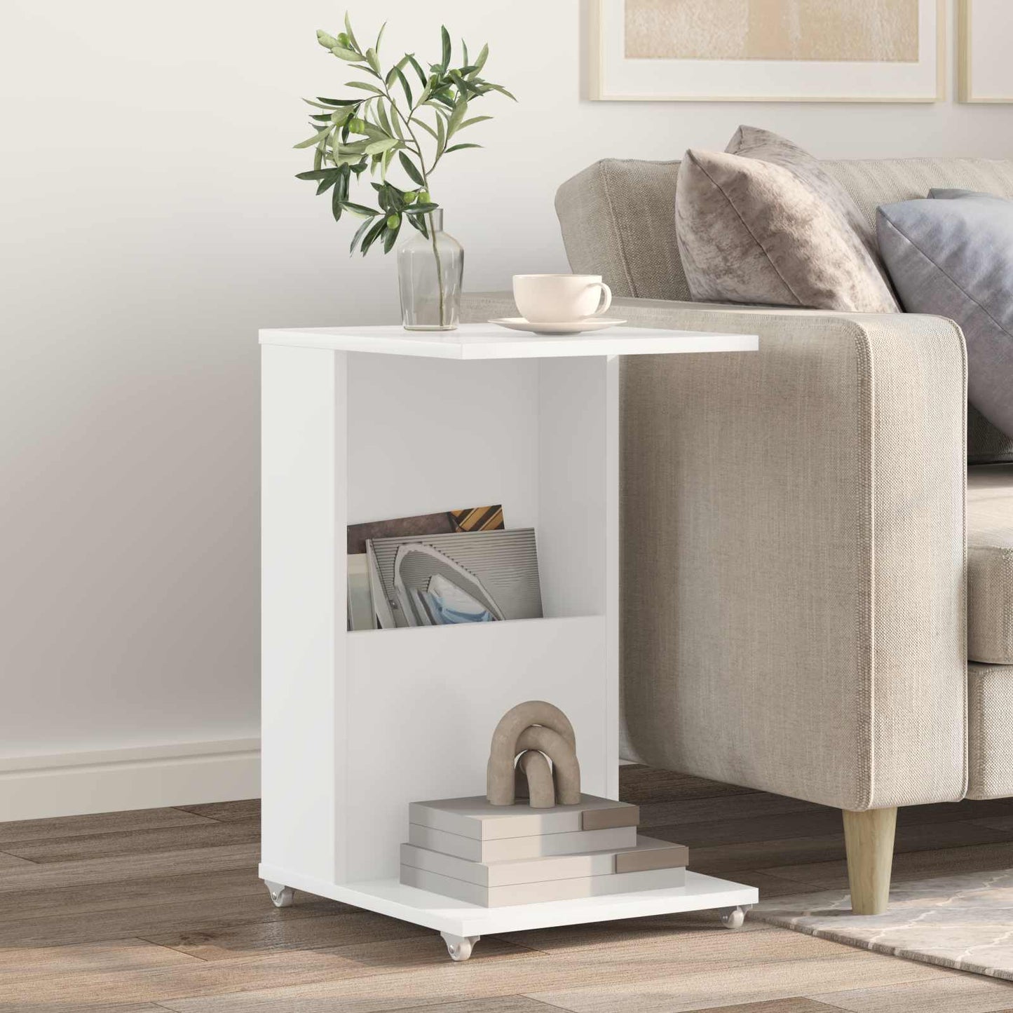 Sidebord med hjul Hvid 40 x 35 x 60 cm Konstrueret træ