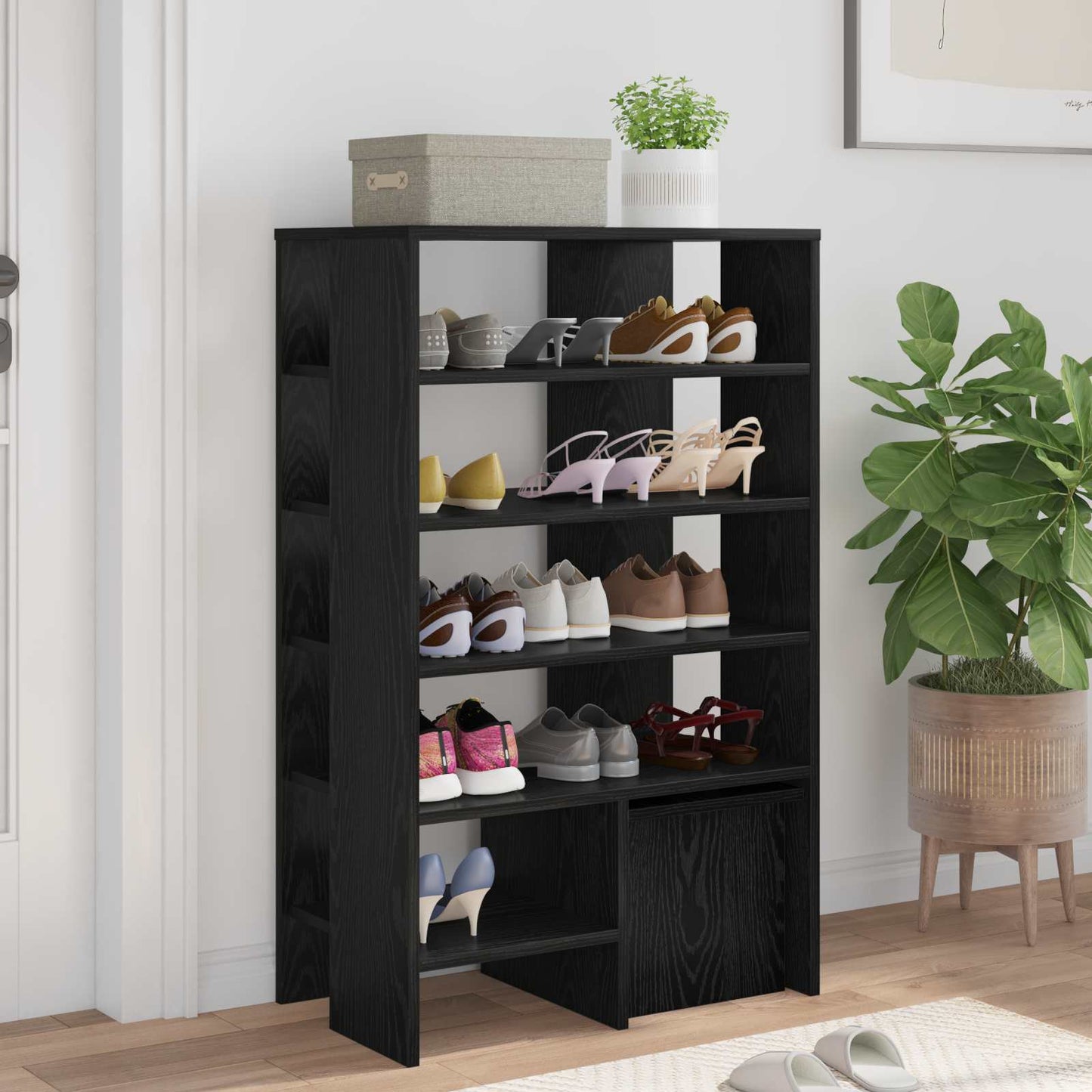 Sko skab med hylde med opbevaring 2 pcs Sort eg Konstrueret træ