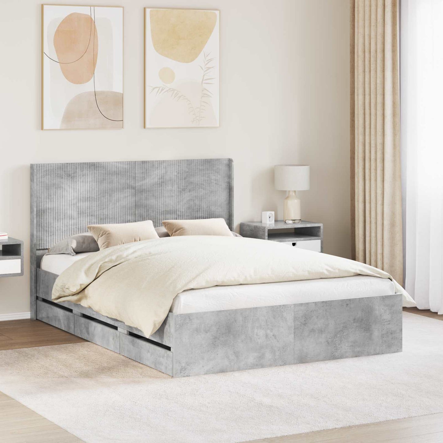 Sengestel med opbevaring og hovedgærde Betongrå 150 x 200 cm