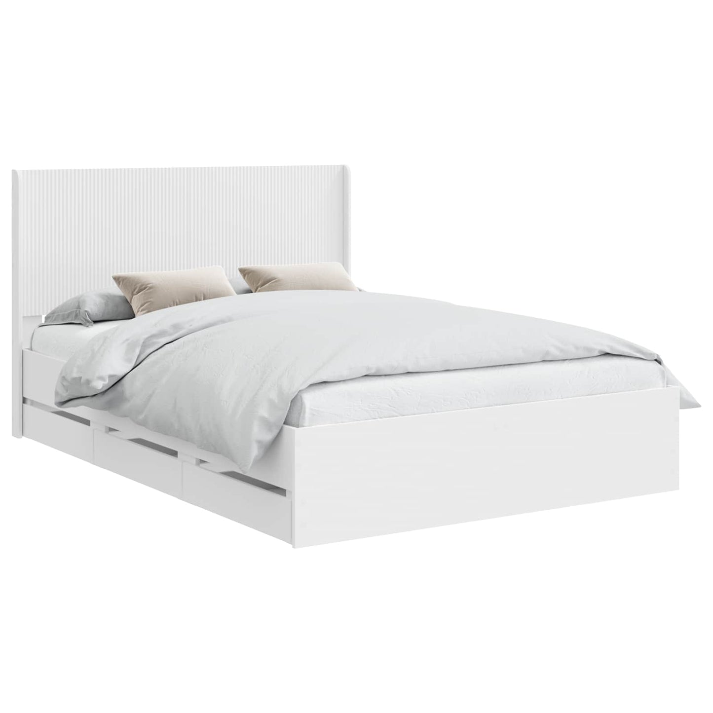 Sengestel med opbevaring og hovedgærde Hvid 140 x 190 cm