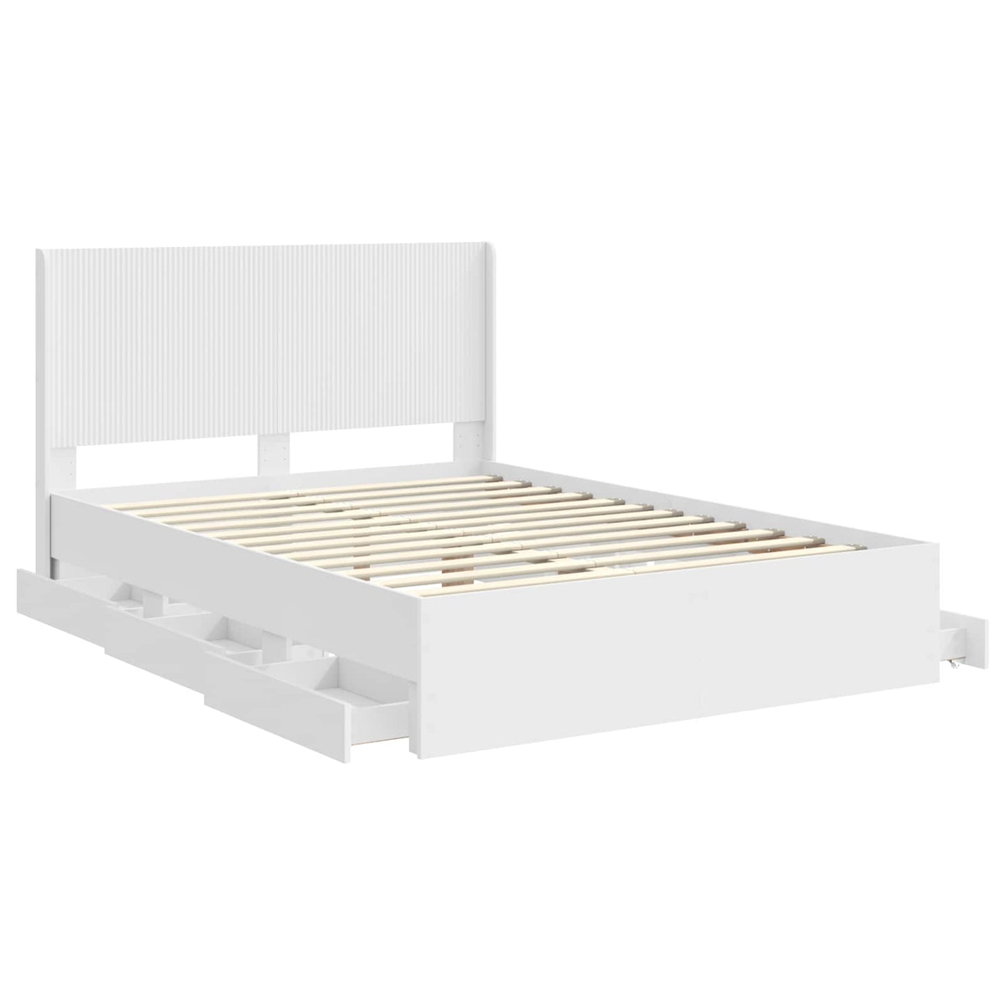Sengestel med opbevaring og hovedgærde Hvid 140 x 190 cm