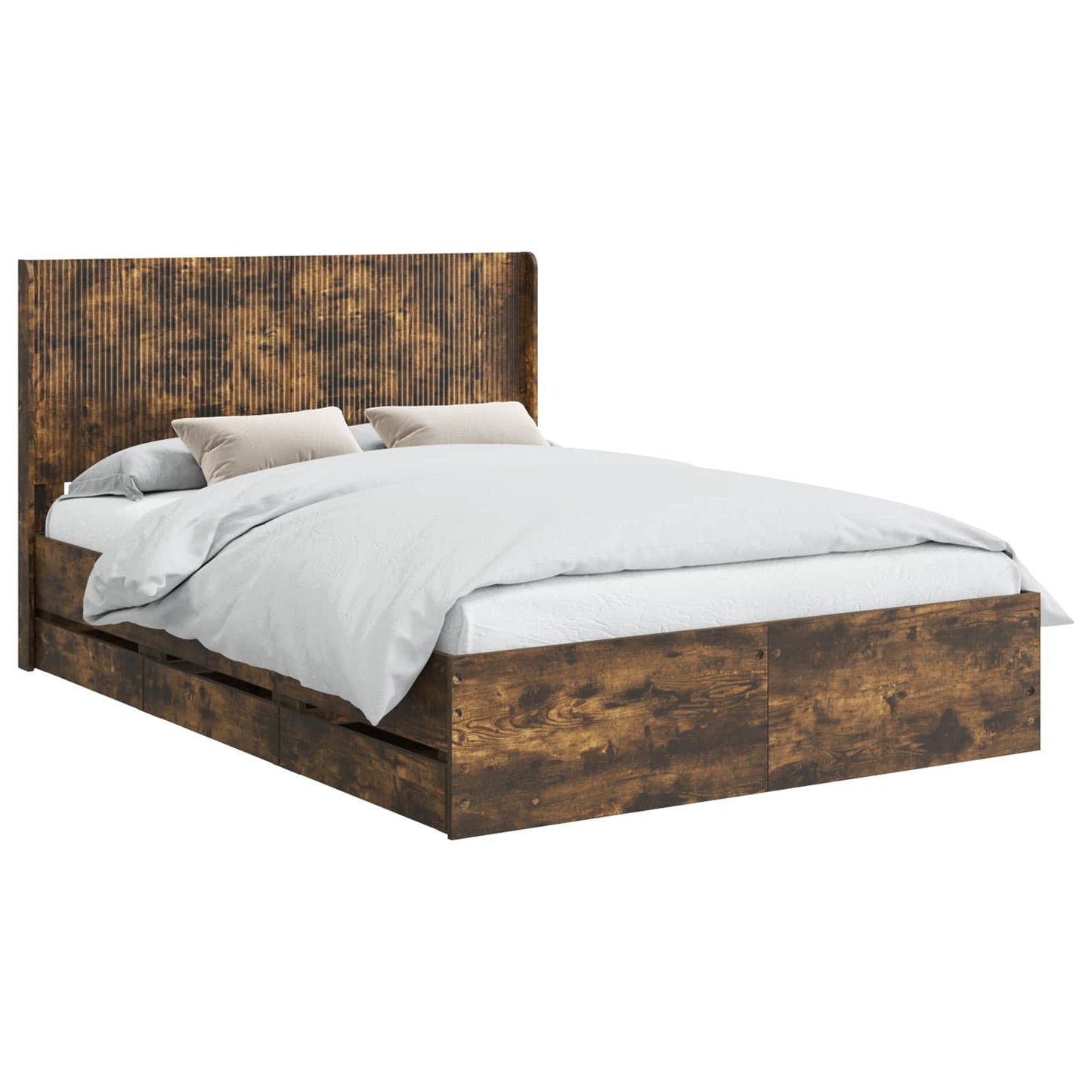 Sengestel med opbevaring og hovedgærde Røget eg 135 x 190 cm