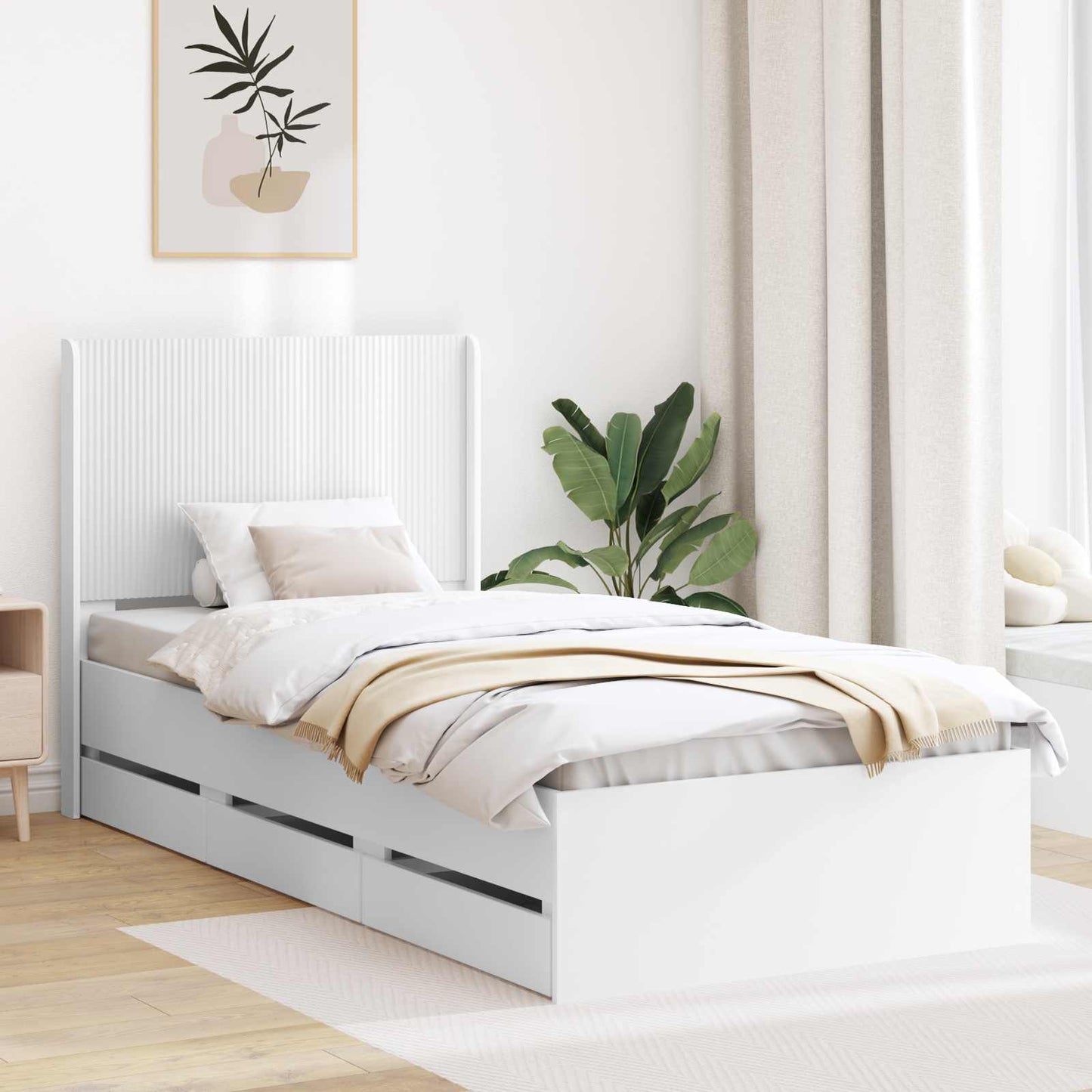 Sengestel med opbevaring og hovedgærde Hvid 90 x 200 cm