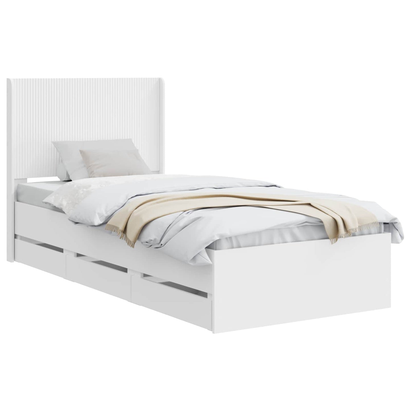 Sengestel med opbevaring og hovedgærde Hvid 75 x 190 cm