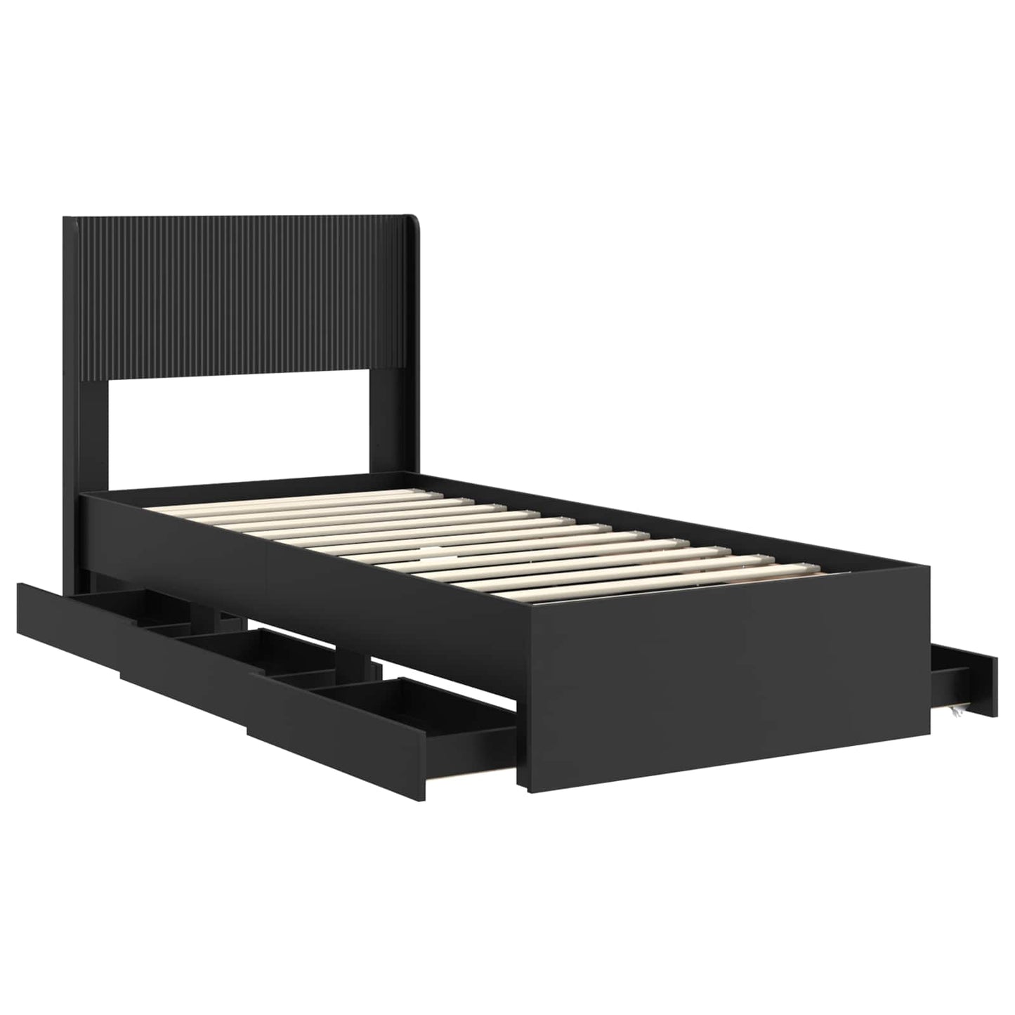 Sengestel med opbevaring og hovedgærde Sort 90 x 190 cm