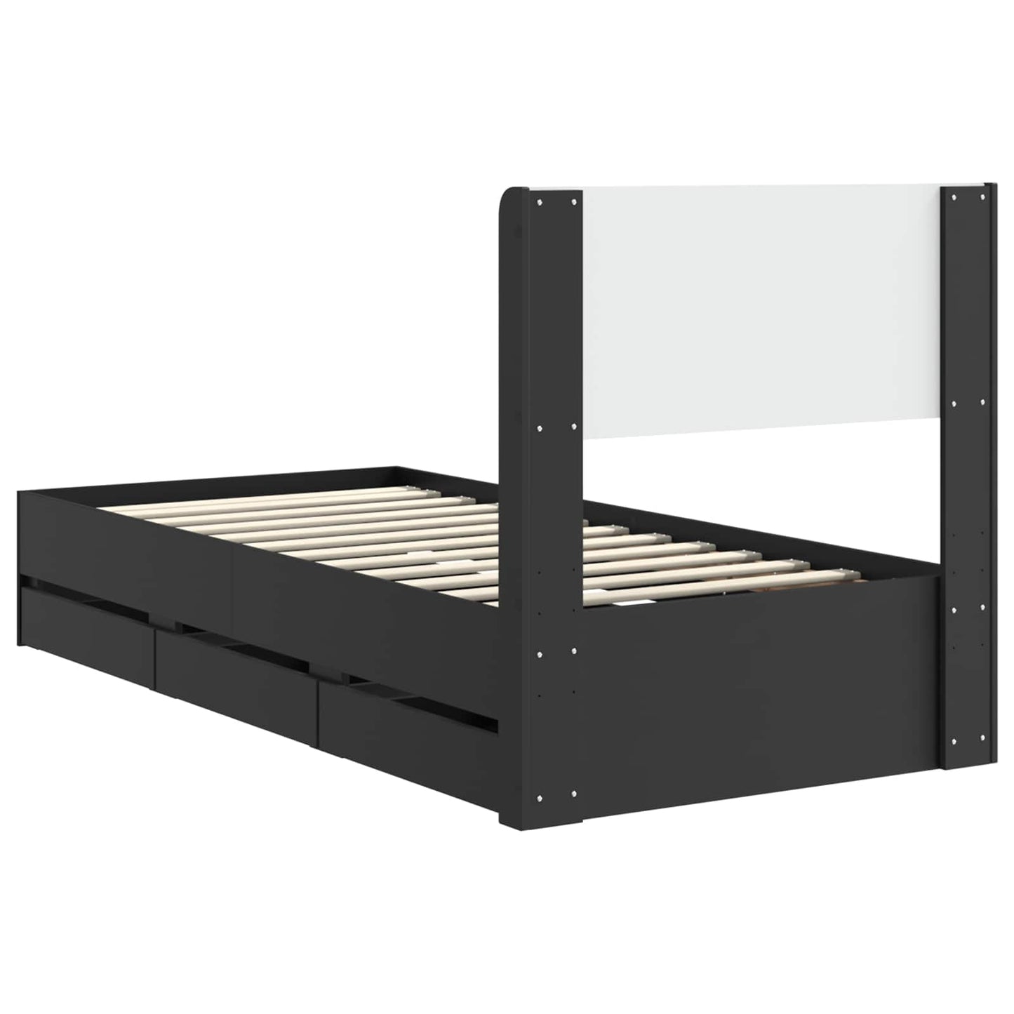 Sengestel med opbevaring og hovedgærde Sort 90 x 190 cm