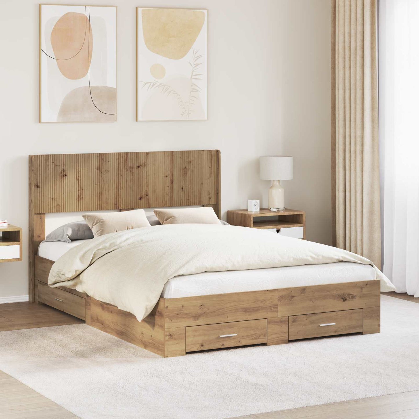 Sengestel med opbevaring og hovedgærde Artisan-eg 120 x 190 cm