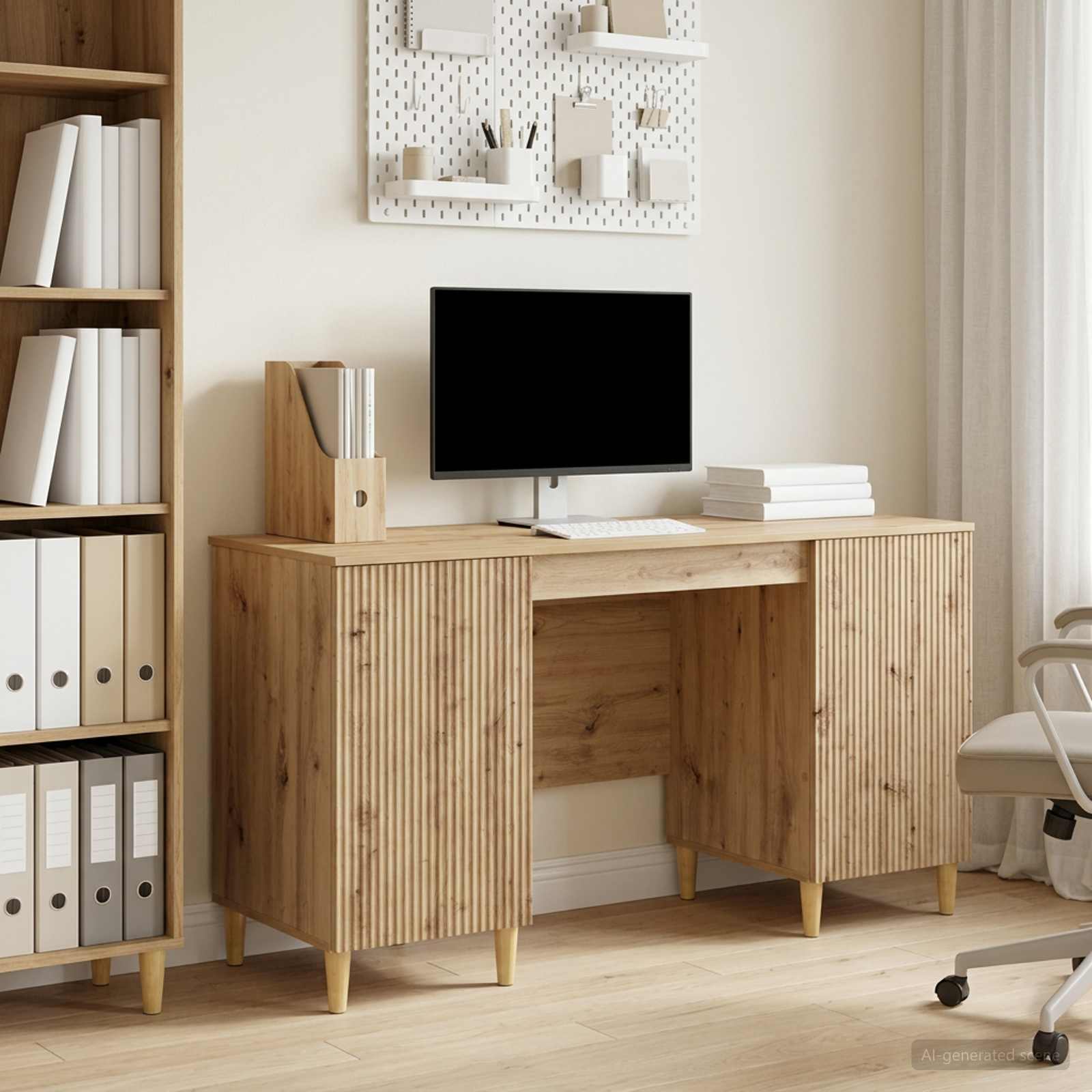Skrivebord med hylde i artisan-eg - 142,5 × 50 × 75 cm, konstrueret træ