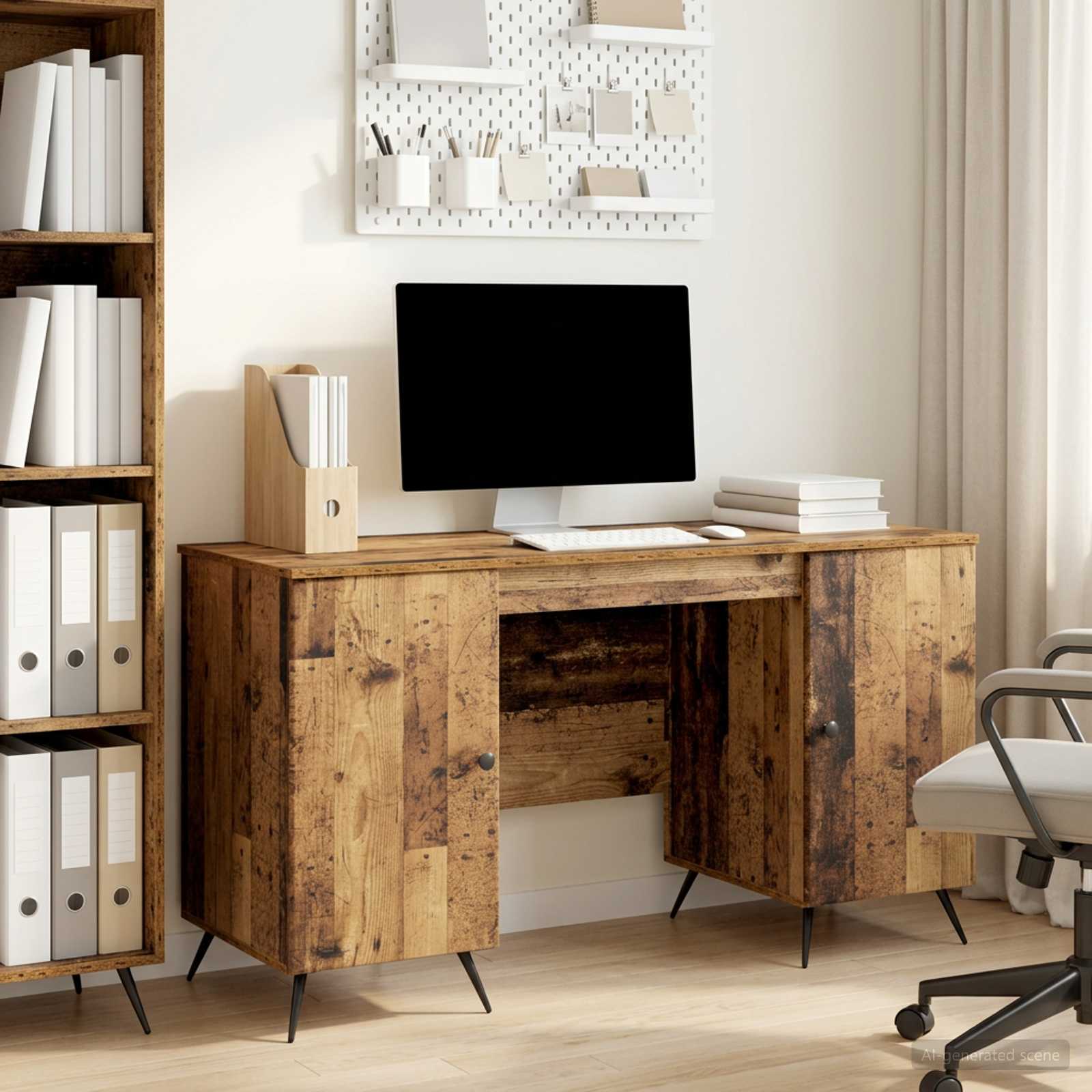 Skrivebord med hylde - gammelt træ look, 142,5 × 50 × 75 cm, konstrueret træ