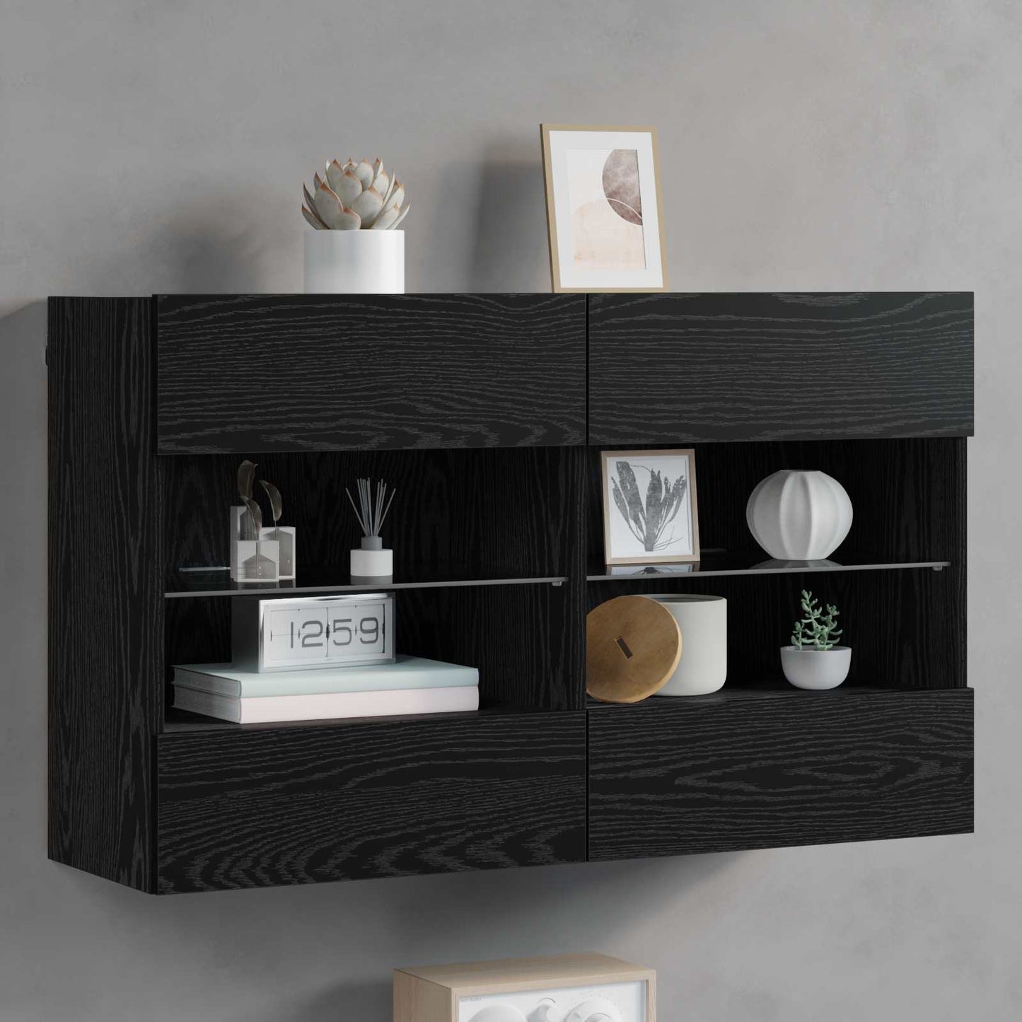 TV vægskab med LED Sort eg 98,5 x 30 x 60,5 cm Konstrueret træ