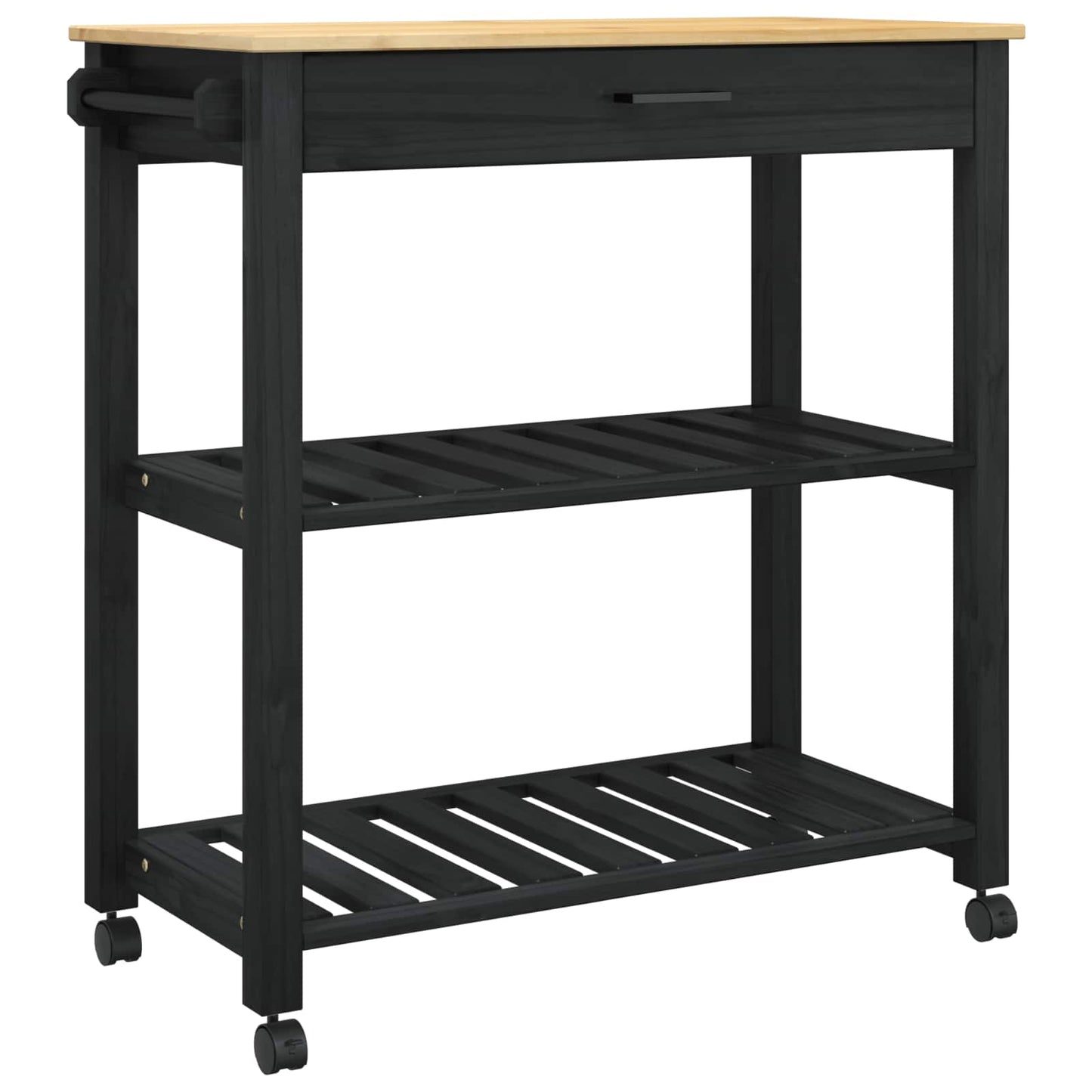 Køkkenvogn MONZA Sort 84 x 40 x 88,5 cm Massivt fyrretræ