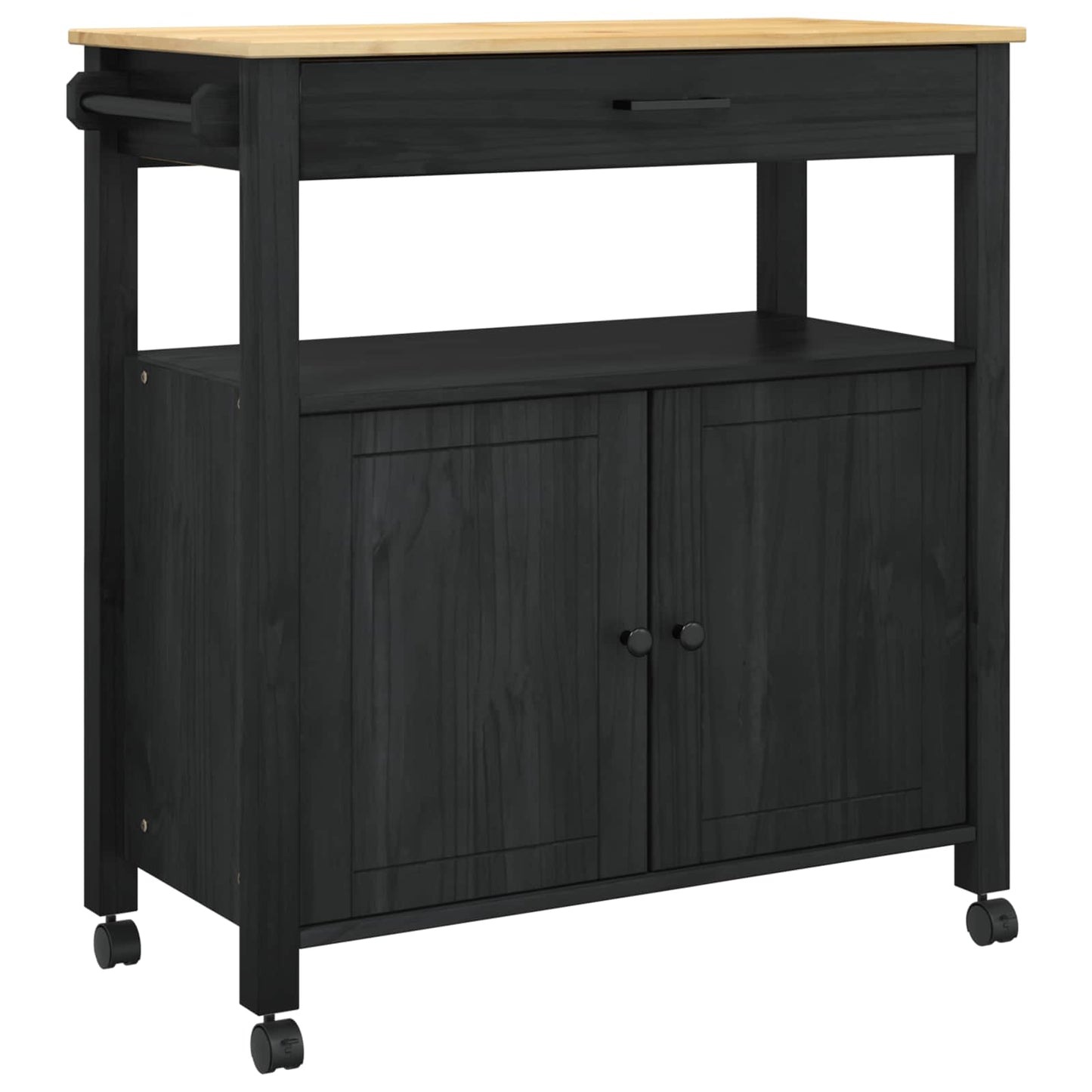 Køkkenvogn MONZA Sort 84 x 40 x 88,5 cm Massivt fyrretræ