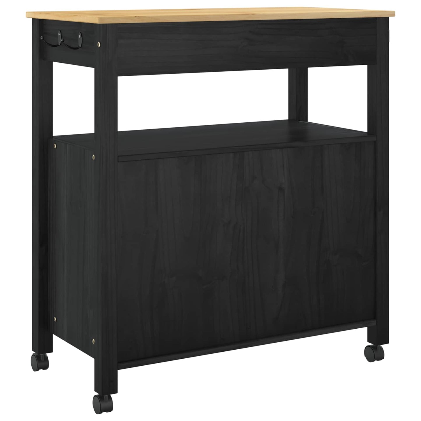 Køkkenvogn MONZA Sort 84 x 40 x 88,5 cm Massivt fyrretræ