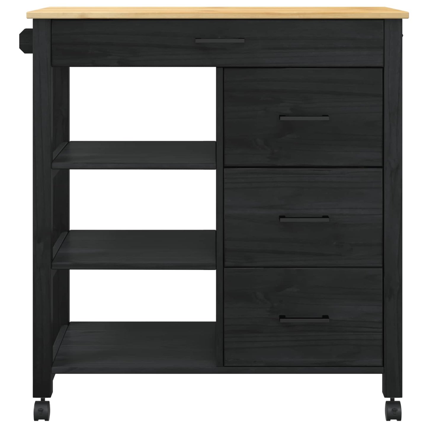 Køkkenvogn MONZA Sort 84 x 40 x 88,5 cm Massivt fyrretræ