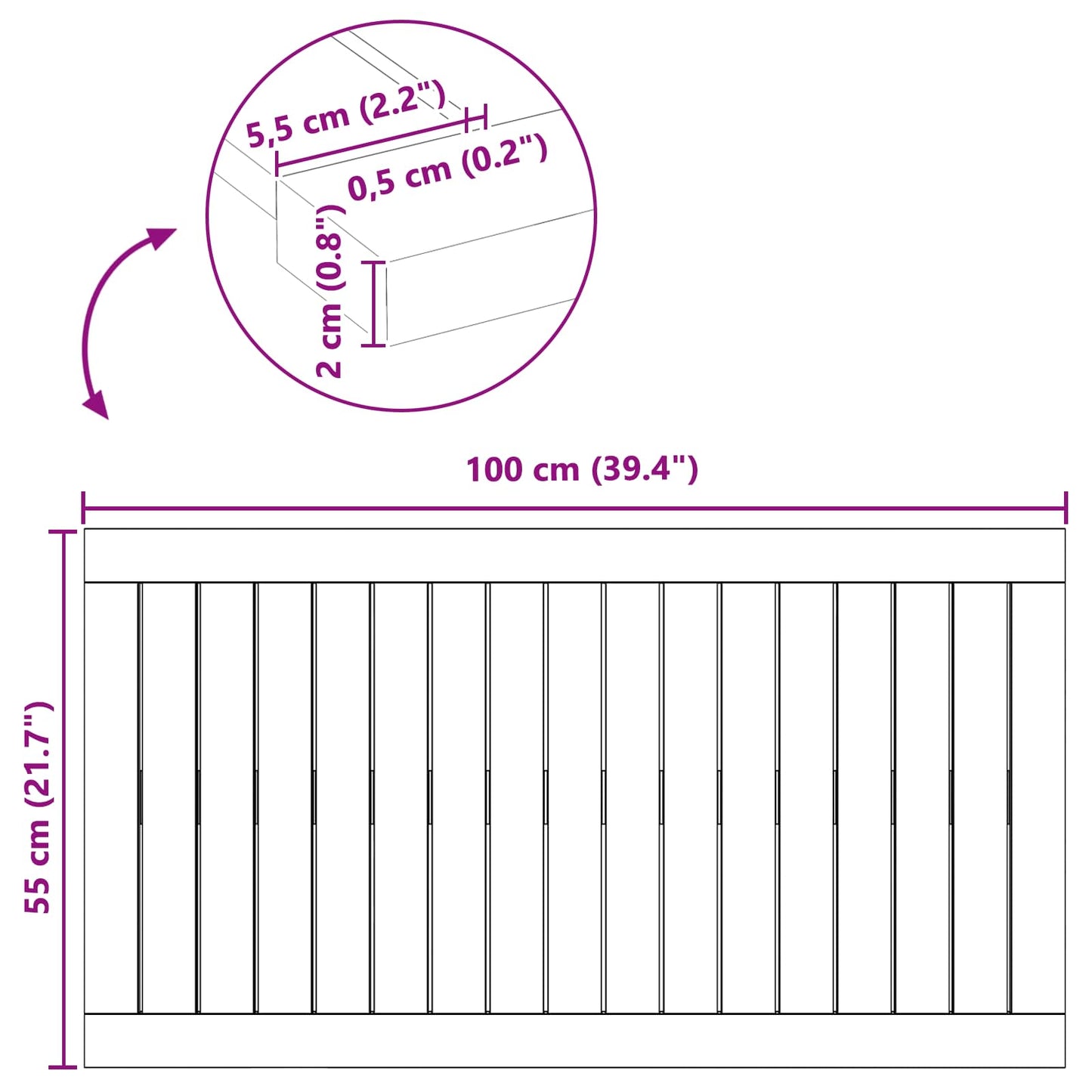 Bademåtte Ensfarvet Brun 100 x 55 cm Massivt Akacietræ