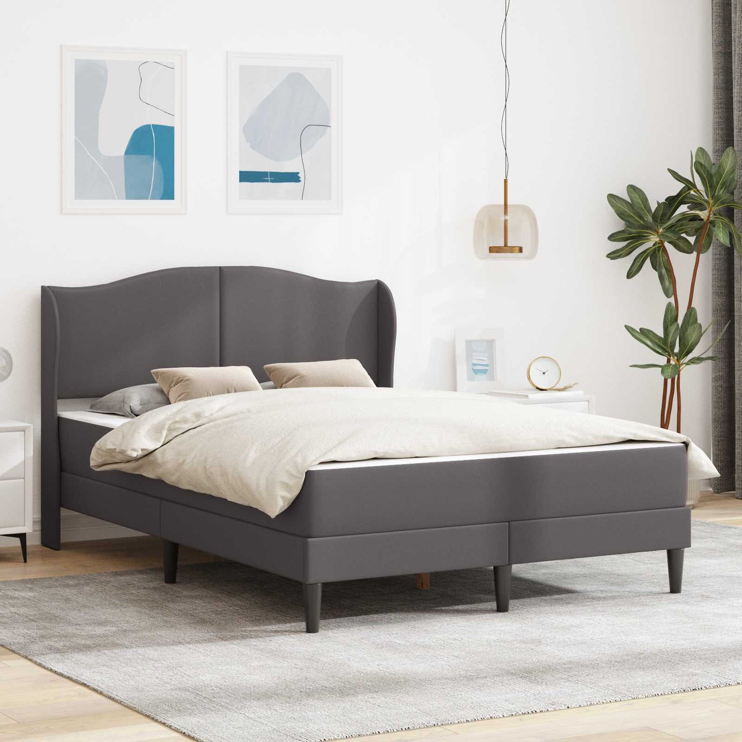 Sengestel med hovedgærde Grå 120 x 190 cm Kunstlæder