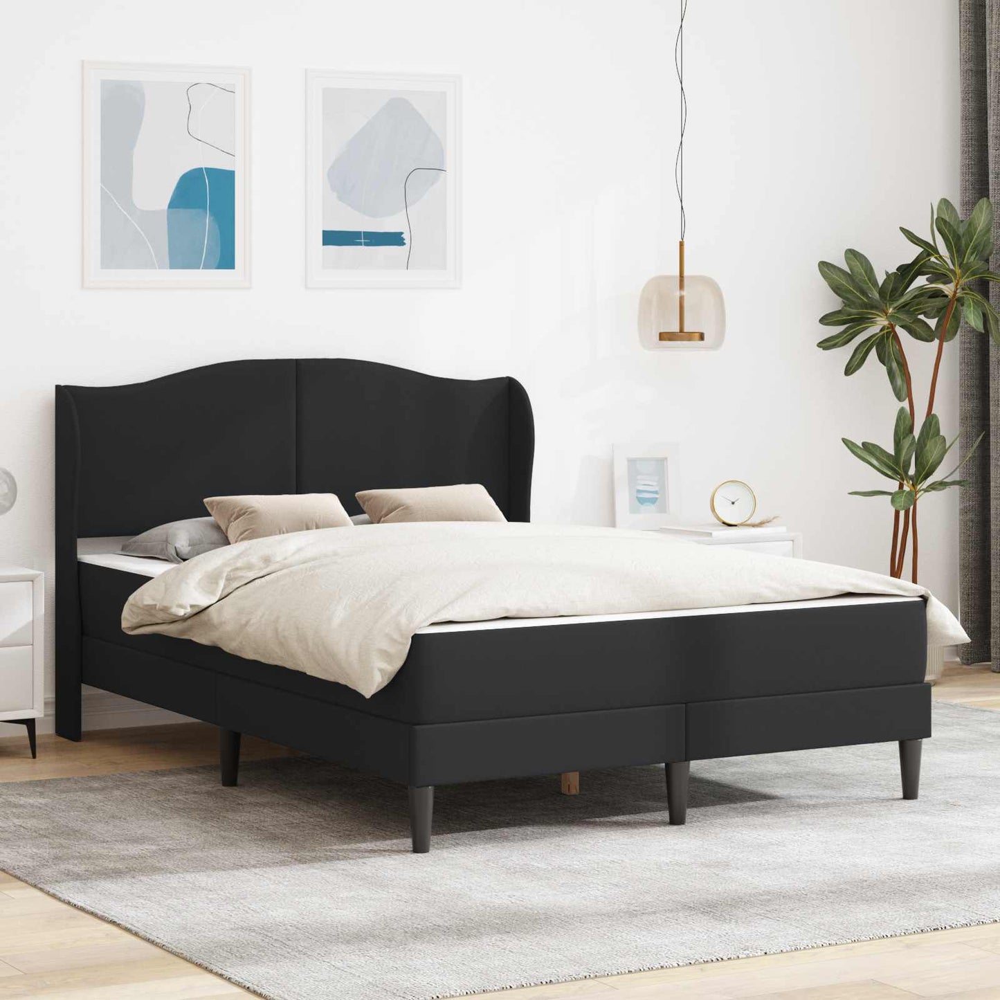 Sengestel med hovedgærde Sort 120 x 190 cm Kunstlæder
