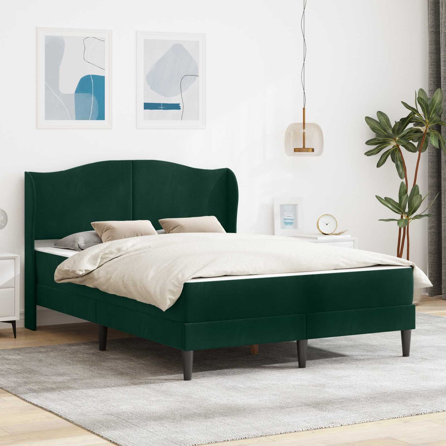 Sengestel med hovedgærde 2 stk. Mørkegrøn 120 x 190 cm Fløjl